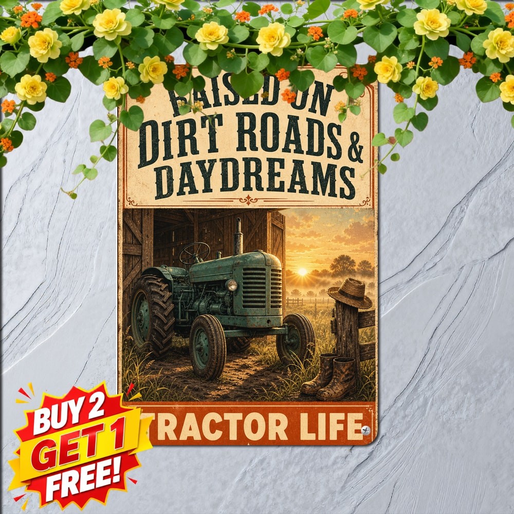 Rural Tractor Machine Garage Art Metal Tin Sign Vintage Farm Wall Decor 8x12