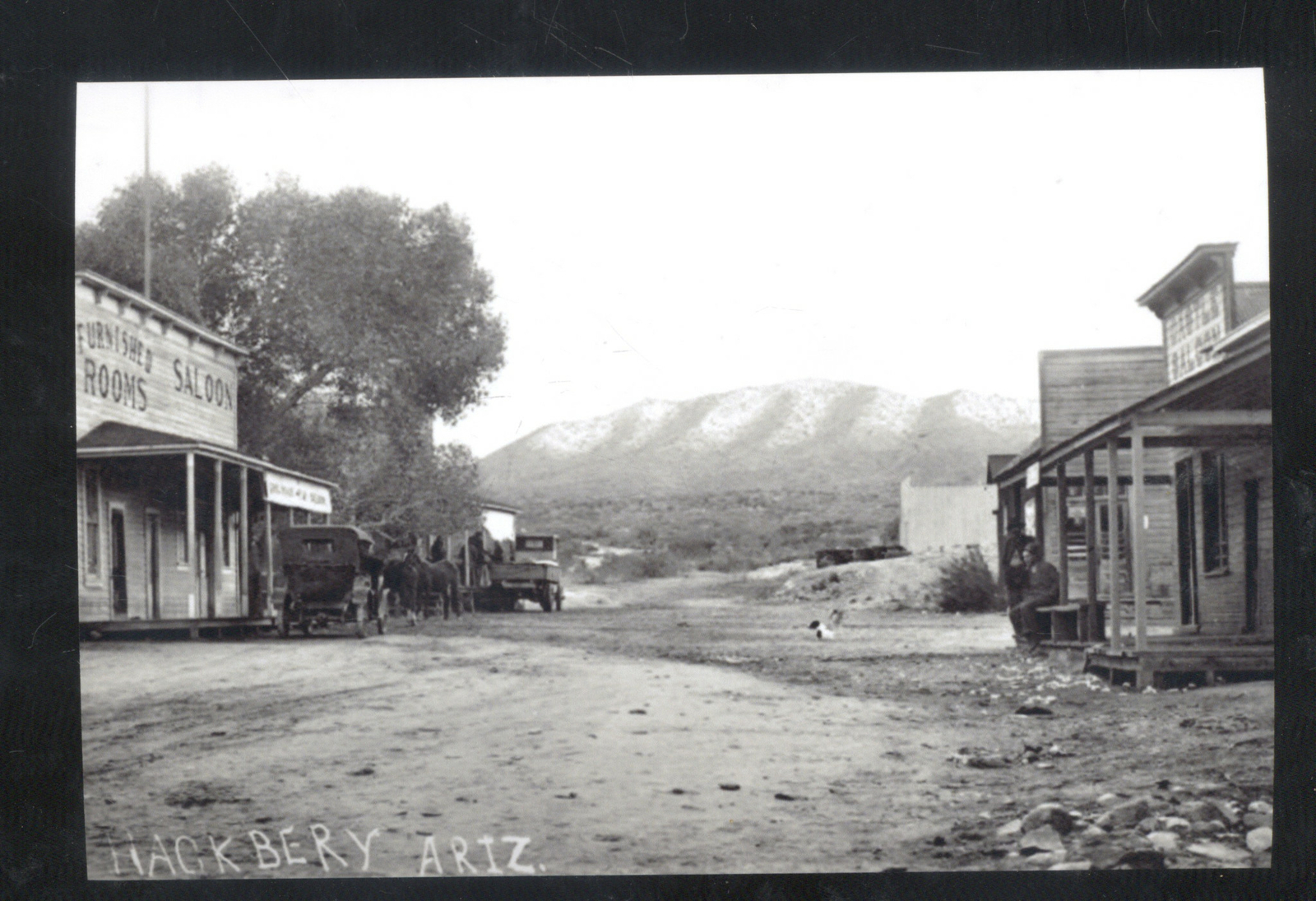 REAL PHOTO HACKBERRY ARIZONA DOWNTOWN DIRT STREET SCENE POSTCARD COPY