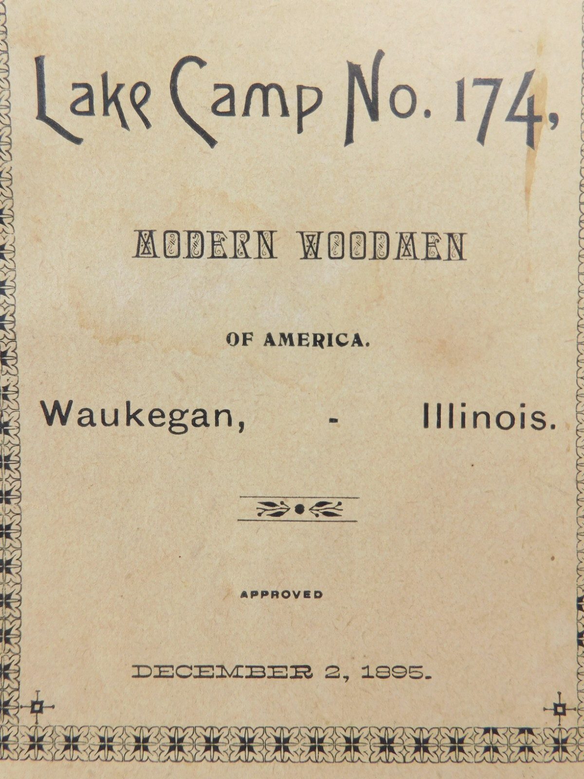 Modern Woodman of America 1895 Waukegan IL Lake Camp 174 By-Laws  Rules Of Order