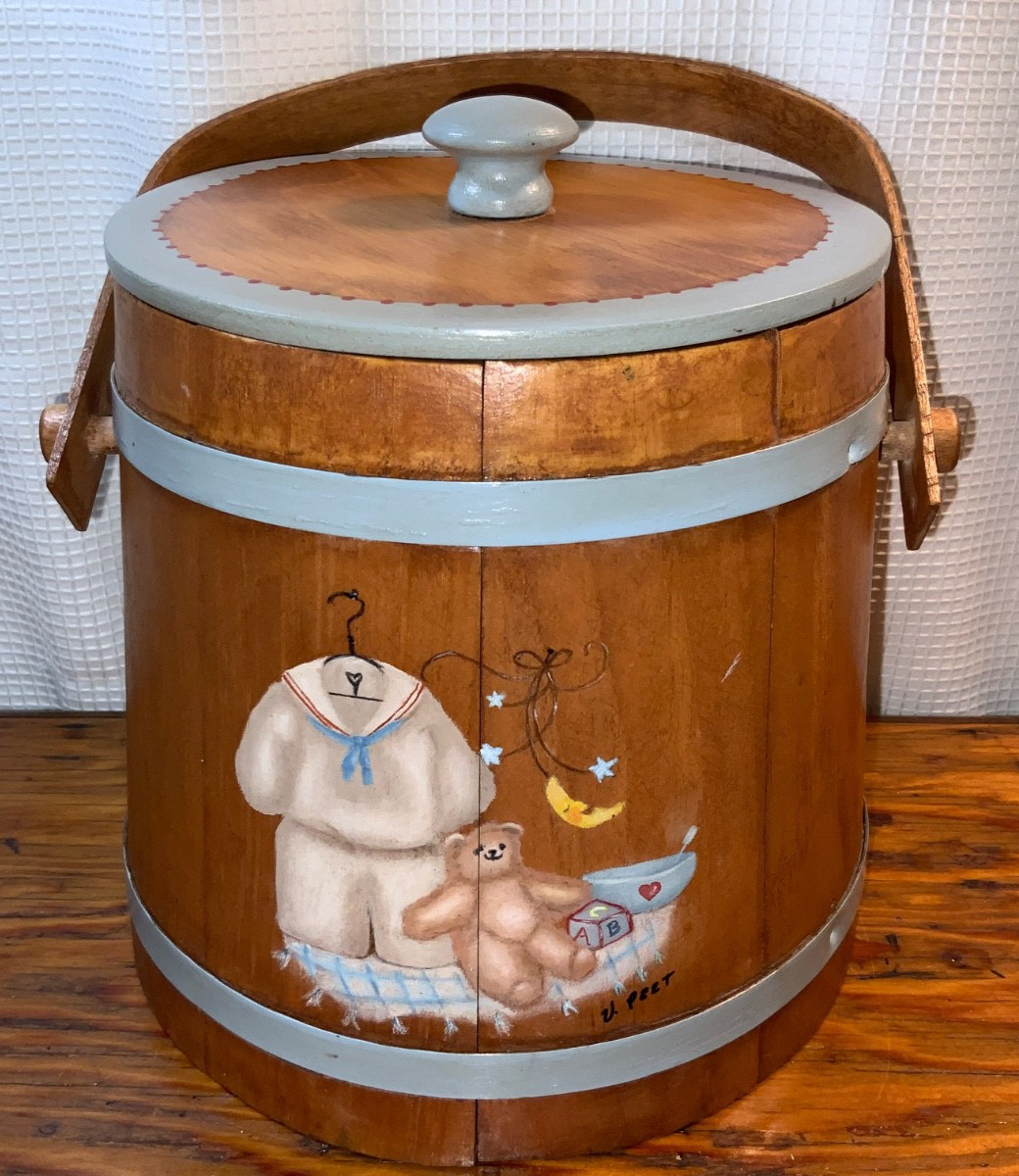 Vintage Firkin/Sugar wood bucket, lid & handle by Basketville in Putney, Vermont