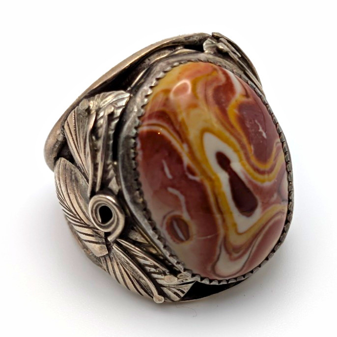 Vintage Native American Patsy Allopowa Sterling Silver Banded Agate Ring Size 13