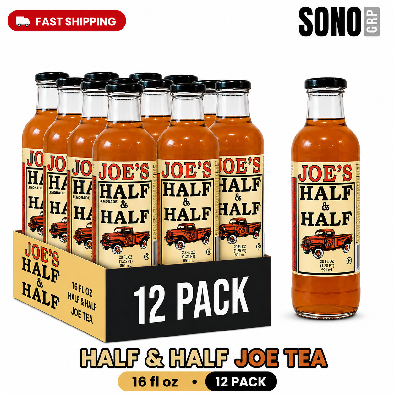Joe Tea Half & Half Tea 20 Fl Oz, 12 Pack Glass Bottles