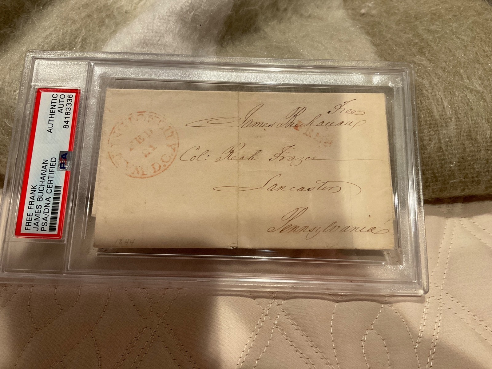 President James Buchanan signed Free Frank FF PSA DNA Slab Inscribed Auto C5197