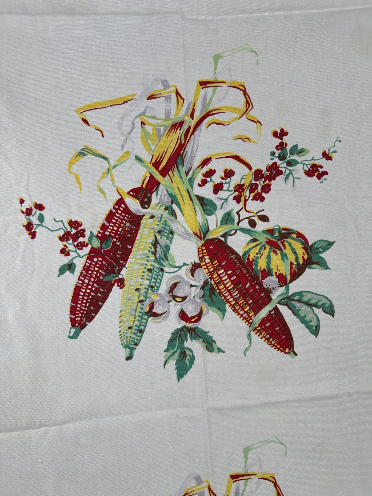 Vtg Autumn Fall Wilendur Tablecloth Flint Corn Gourds Retro 1950s Bright Color