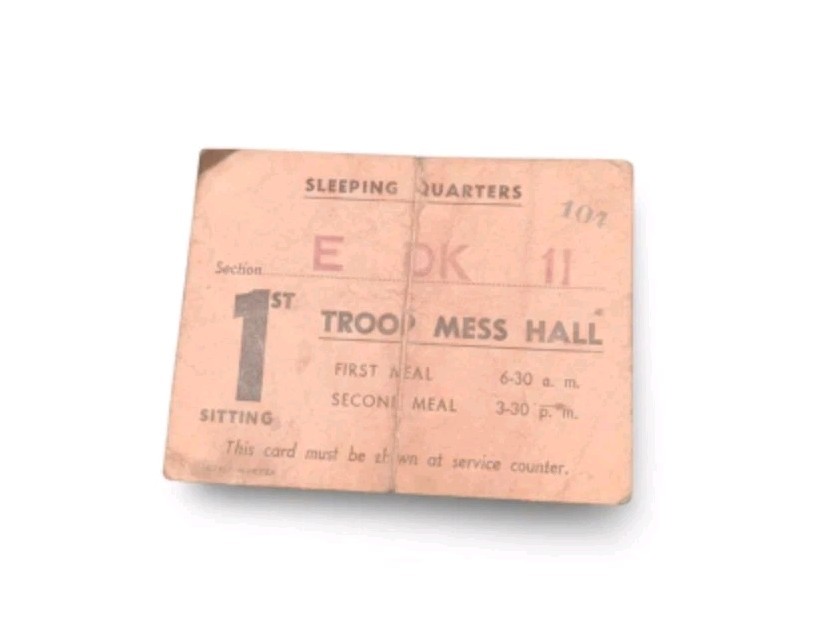 Worn Original WWII Mess Hall Card 1939-1945