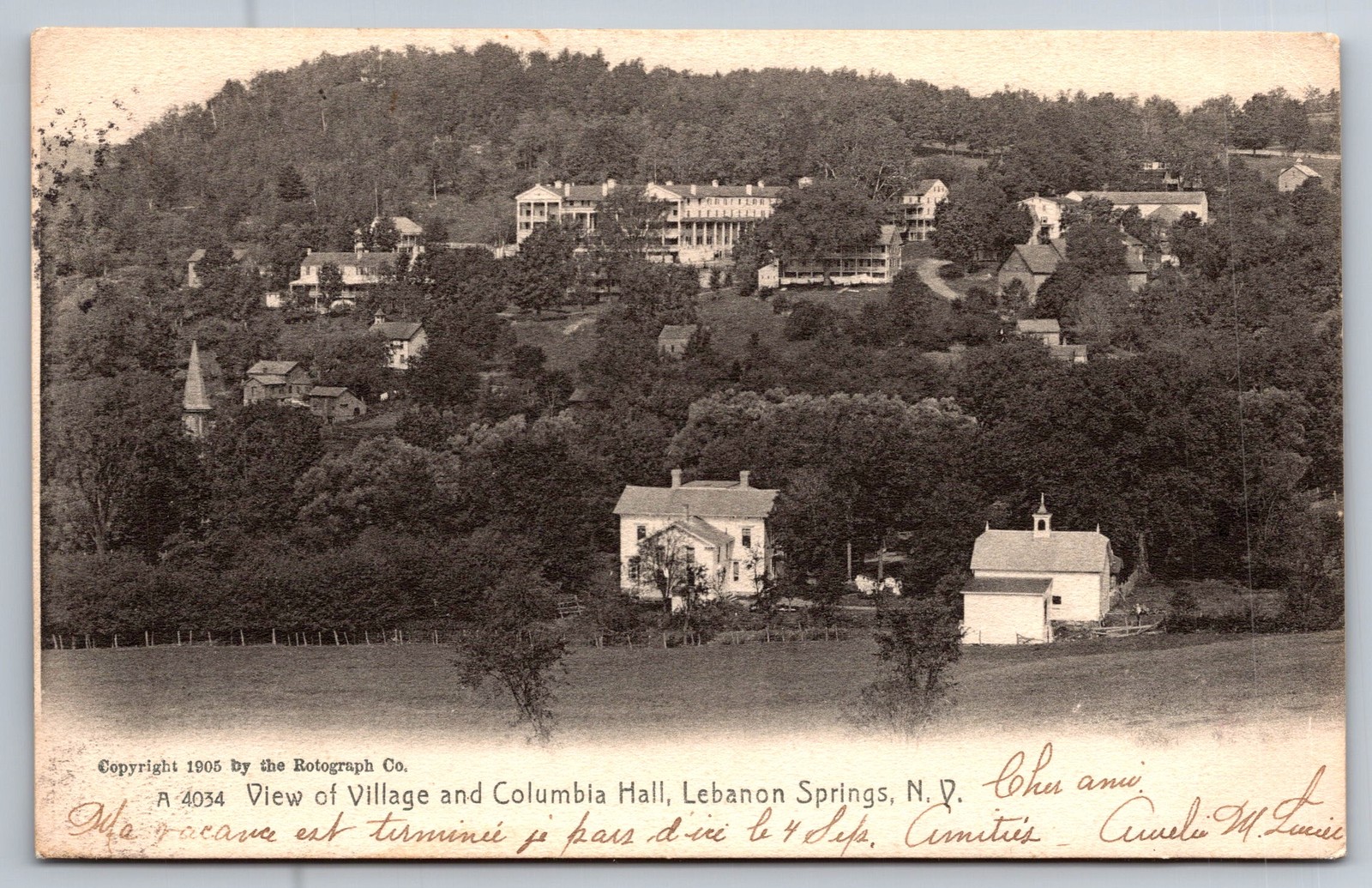 Postcard Lebanon Springs New York View of Village and Columbia Hall