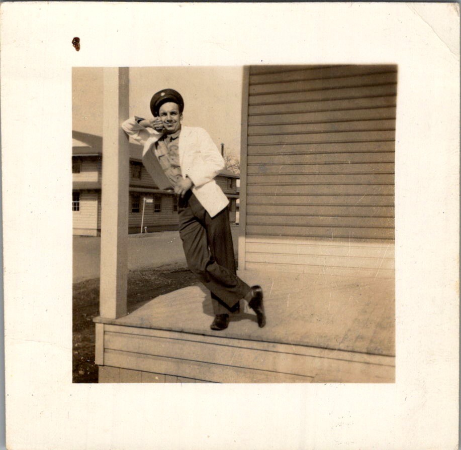 Soldier in Garrison Cap at Jefferson Barracks MO 1950s Photograph Snapshot Army