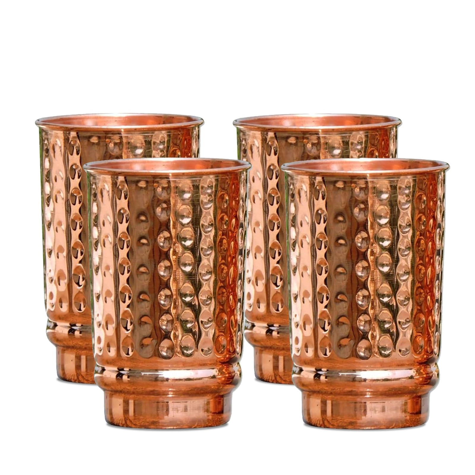 Pure Copper Hammered Tumblers Set of 4 | 350ml (11.8oz) | Handmade Ayurvedic ...