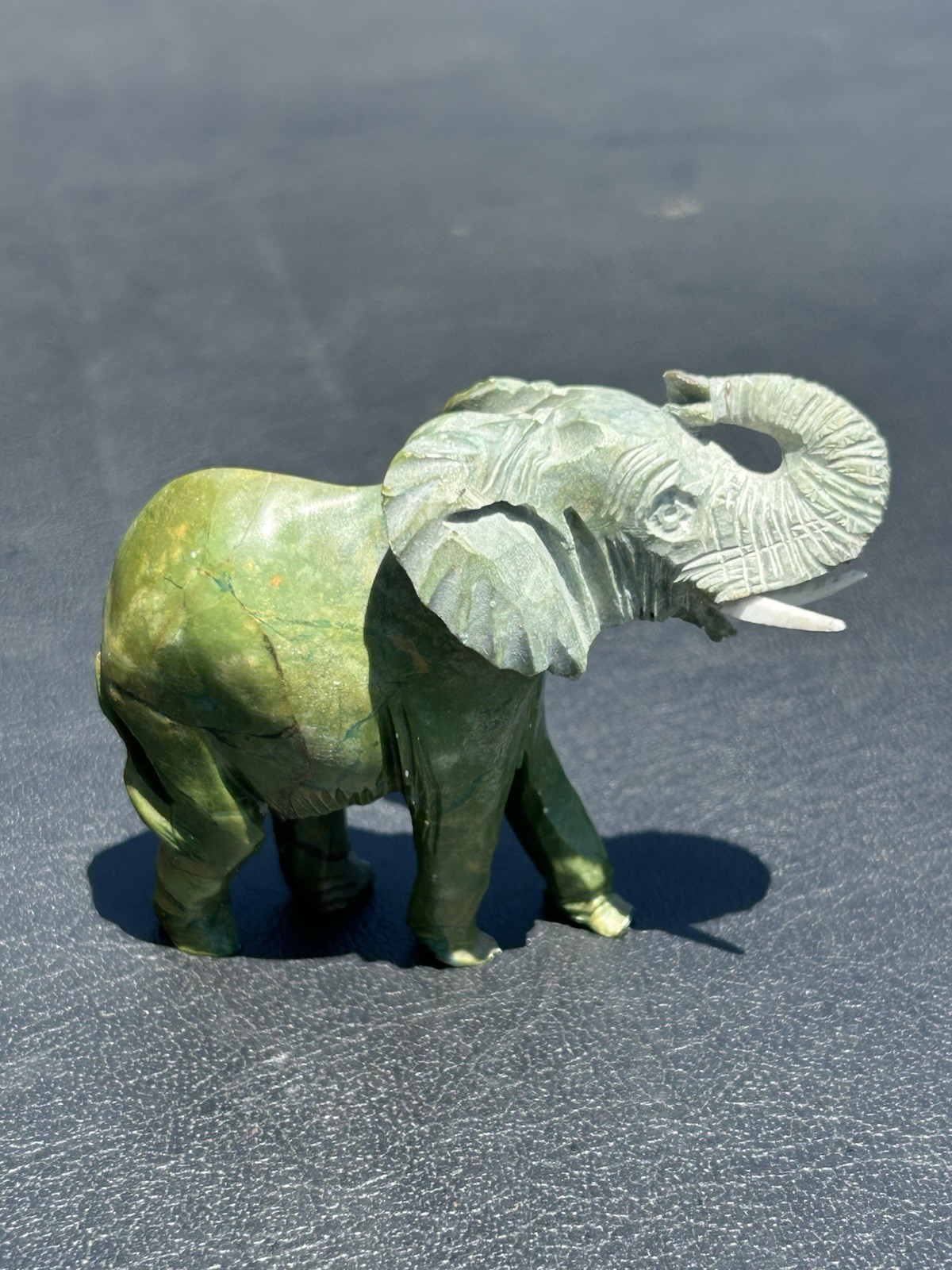 Vintage Hand Carved Green Verdite Sttone Elephant 3” Long