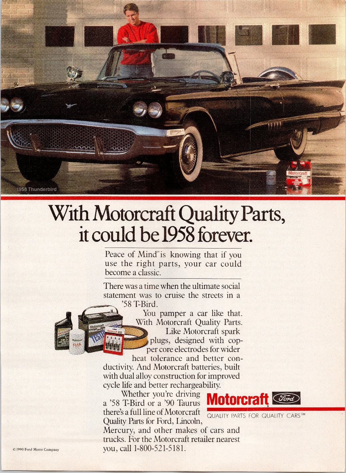 1990 Motorcraft Ford 1958 Thunderbird Quality Parts Magazine Print Ad