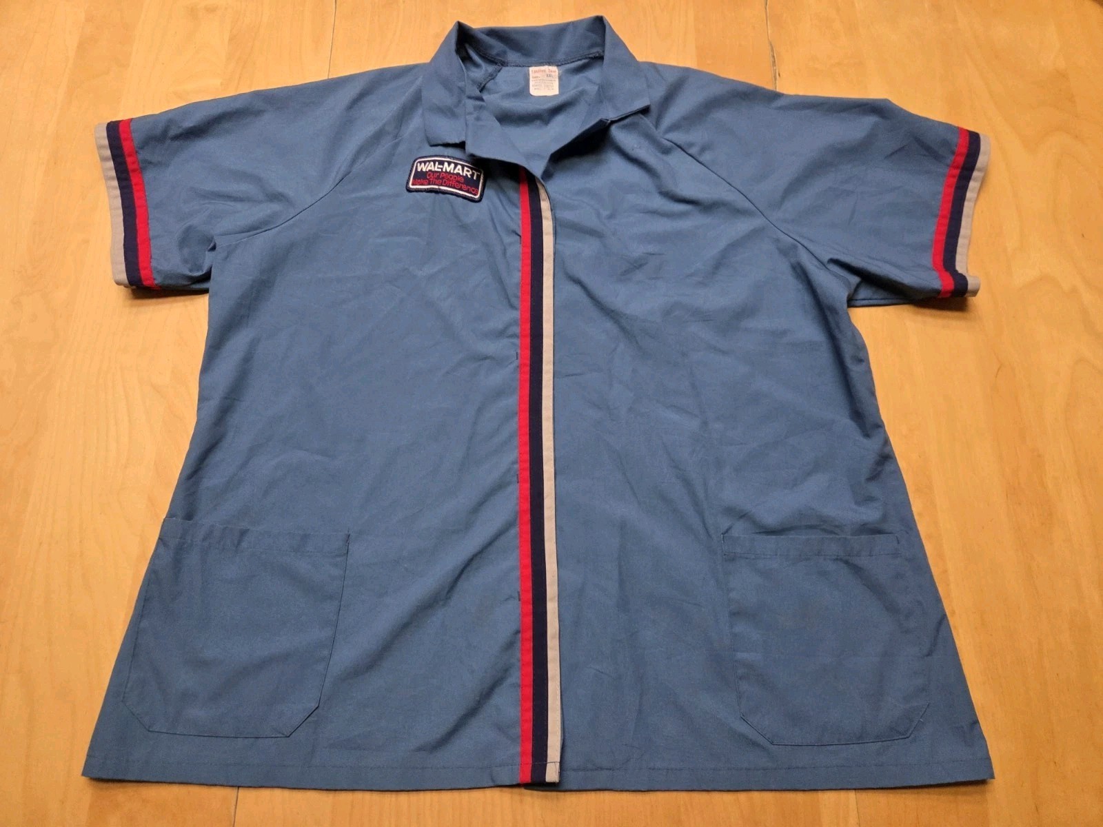 Vintage Walmart Employee Uniform Shirt XXL Fashion Seal Blue Snap Front Striped