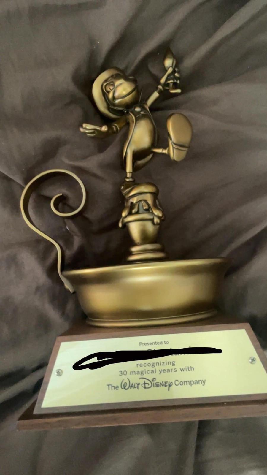 Walt Disney Cast Member 30 Year Service Award Bronze Jiminy Cricket Statue