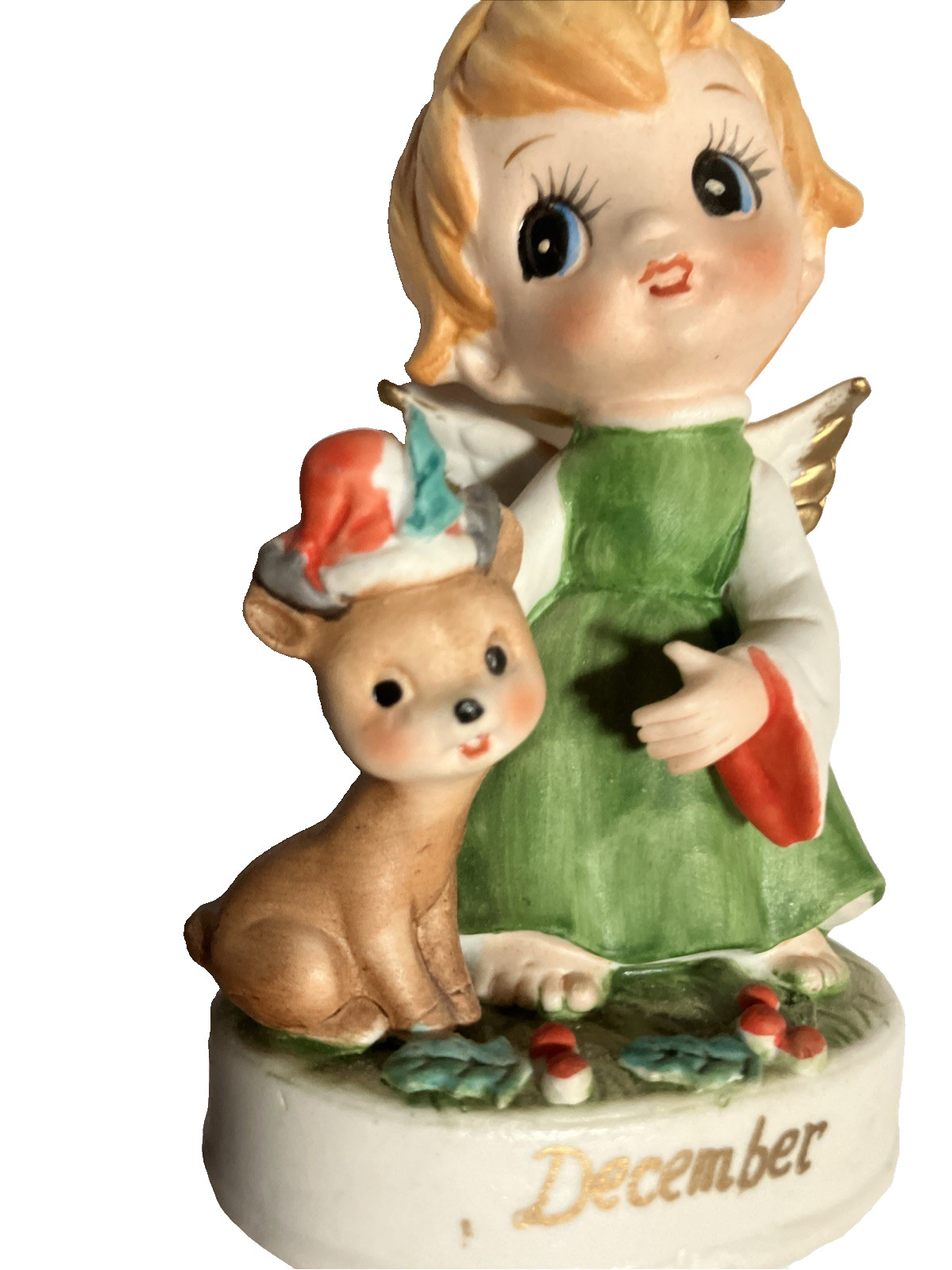 Vintage Napco December Angel Figurine C9046 Birthday Angel With Deer Japan