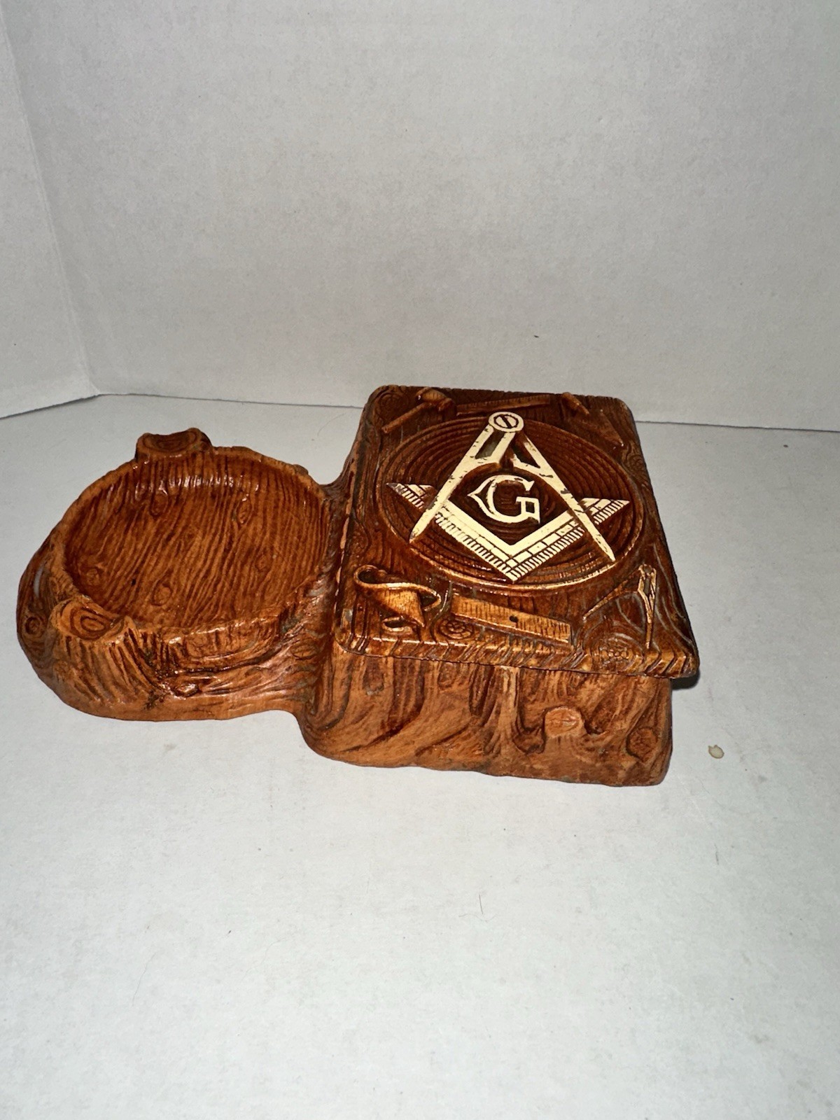 Vintage Ashtray and Cigarette Holder Masonic Freemason Logo