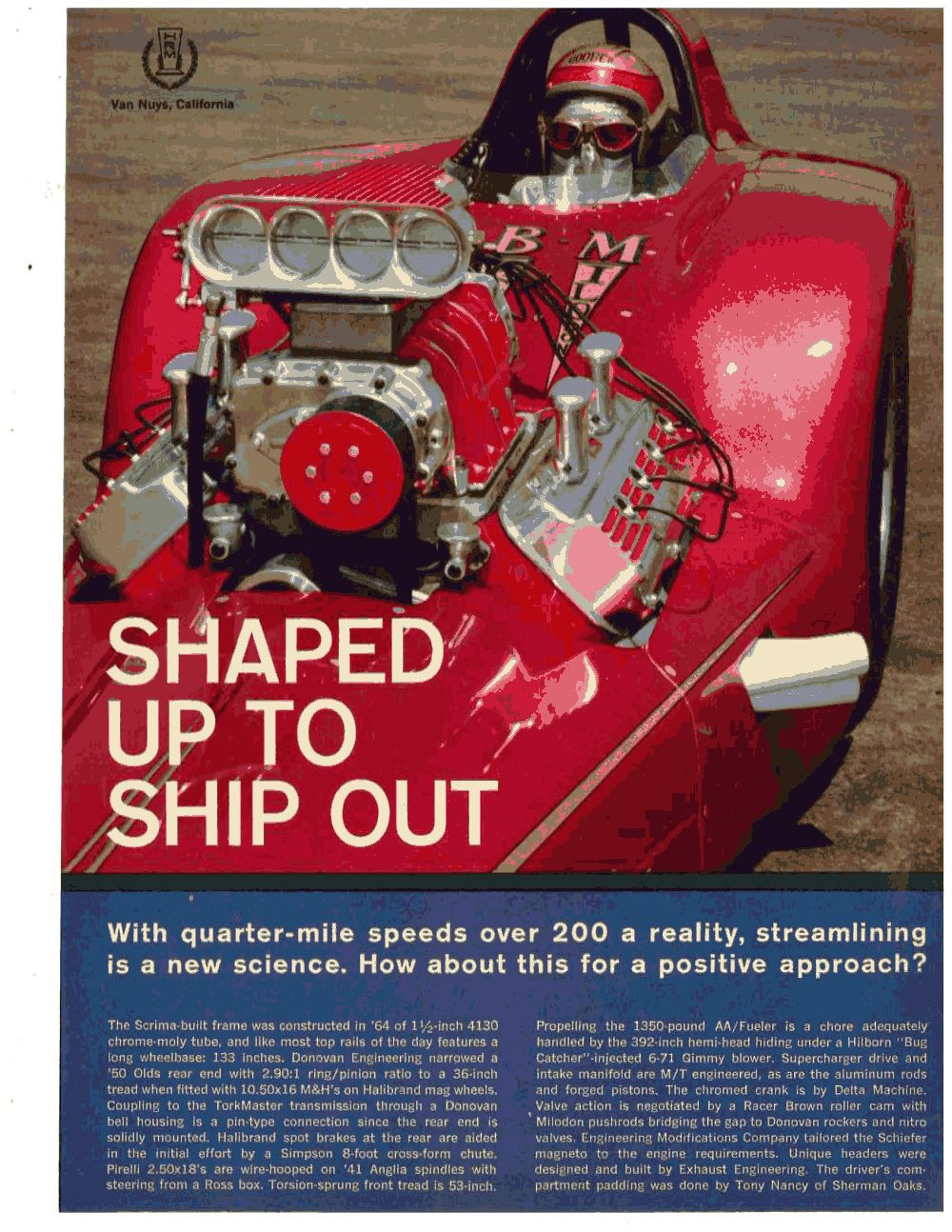 1965 AA/FUELER DRAGSTER - SCRIMA / BACILEK / ALDERSON ~ ORIGINAL 2-PAGE ARTICLE