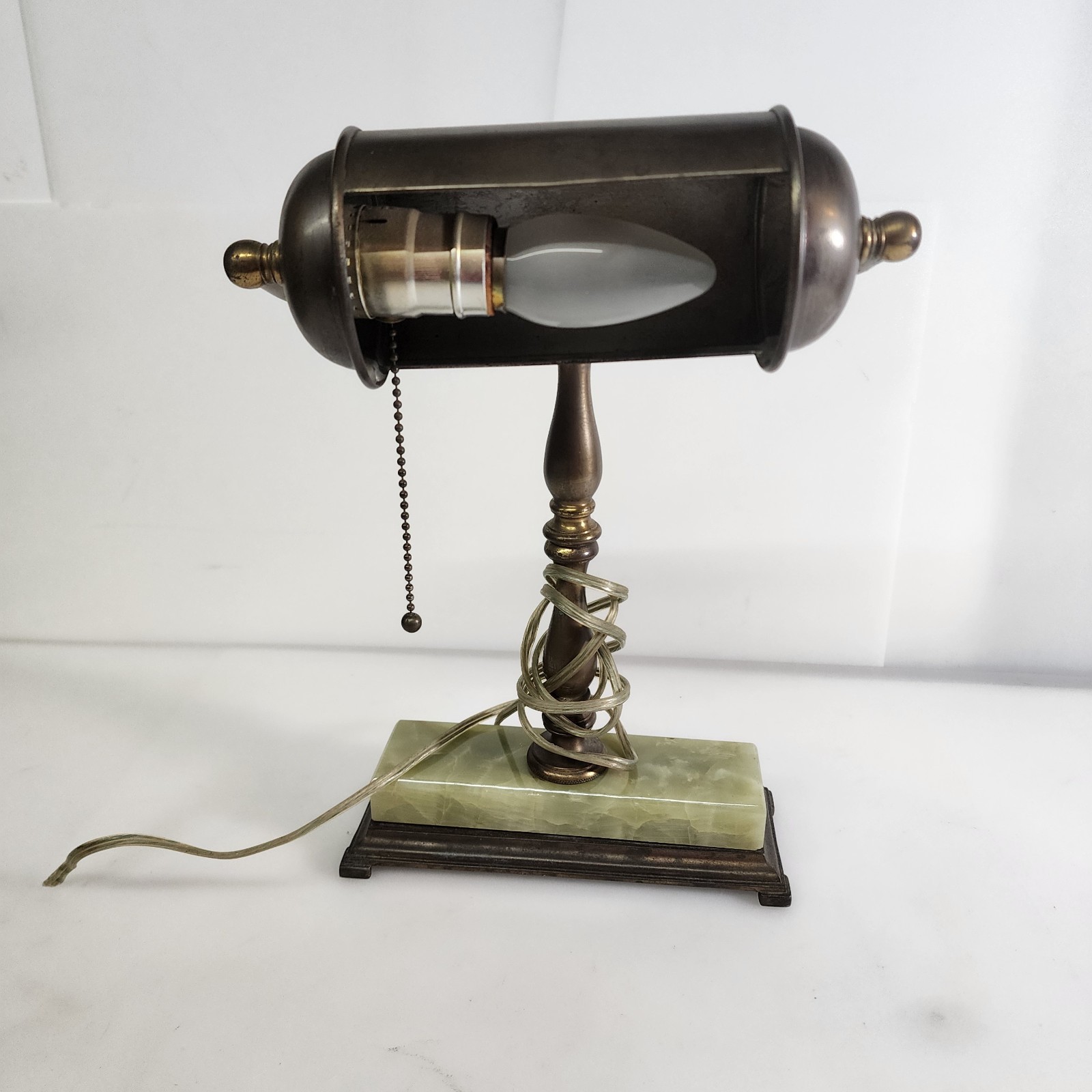 Vintage Jadeite Marble Lamp Green Brass Art Deco Desk/Table Lamp