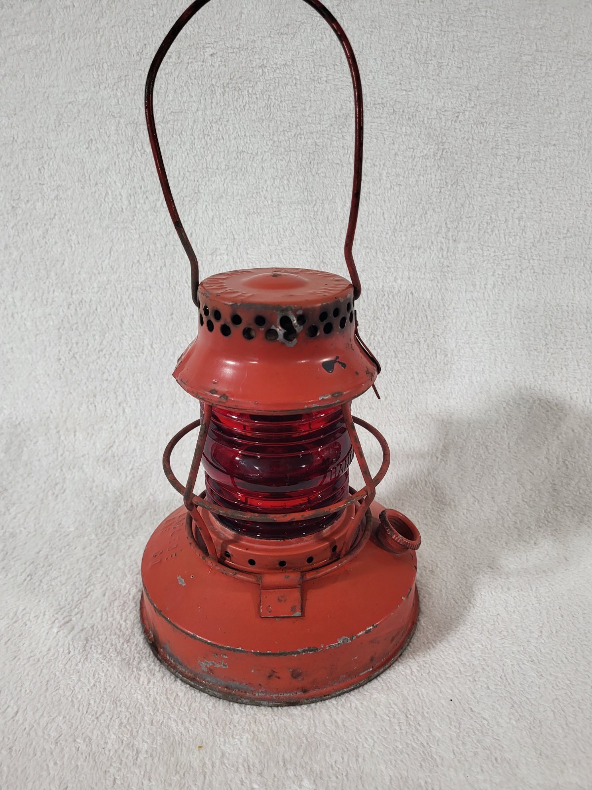 Vintage Handlan No 57 Kerosene Lantern Laclede Gas Co St Louis Red Fresnel Globe