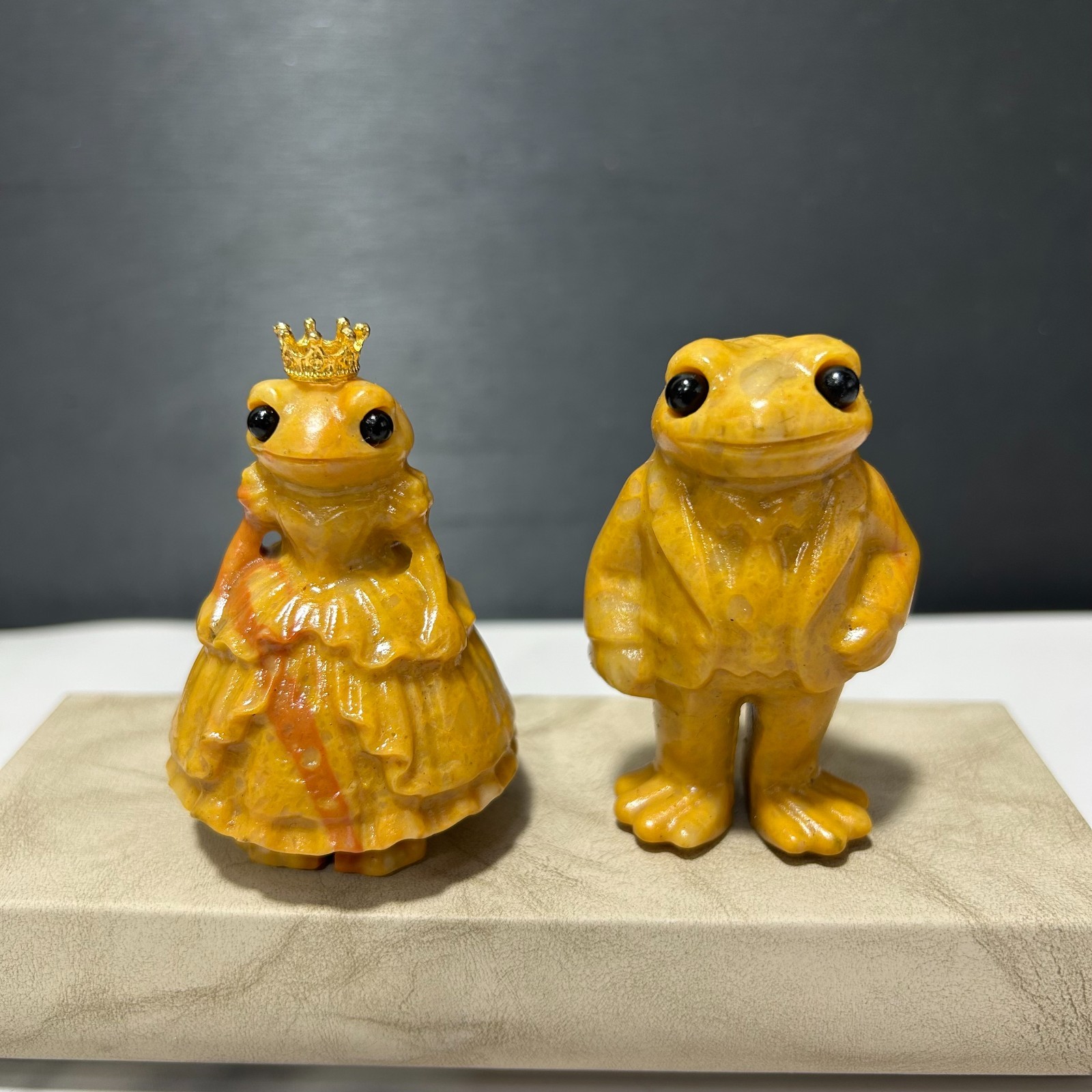 2pcs Natural Yellow Jasper Hand Carved Bride And Groom, Gemstone Statue Decor