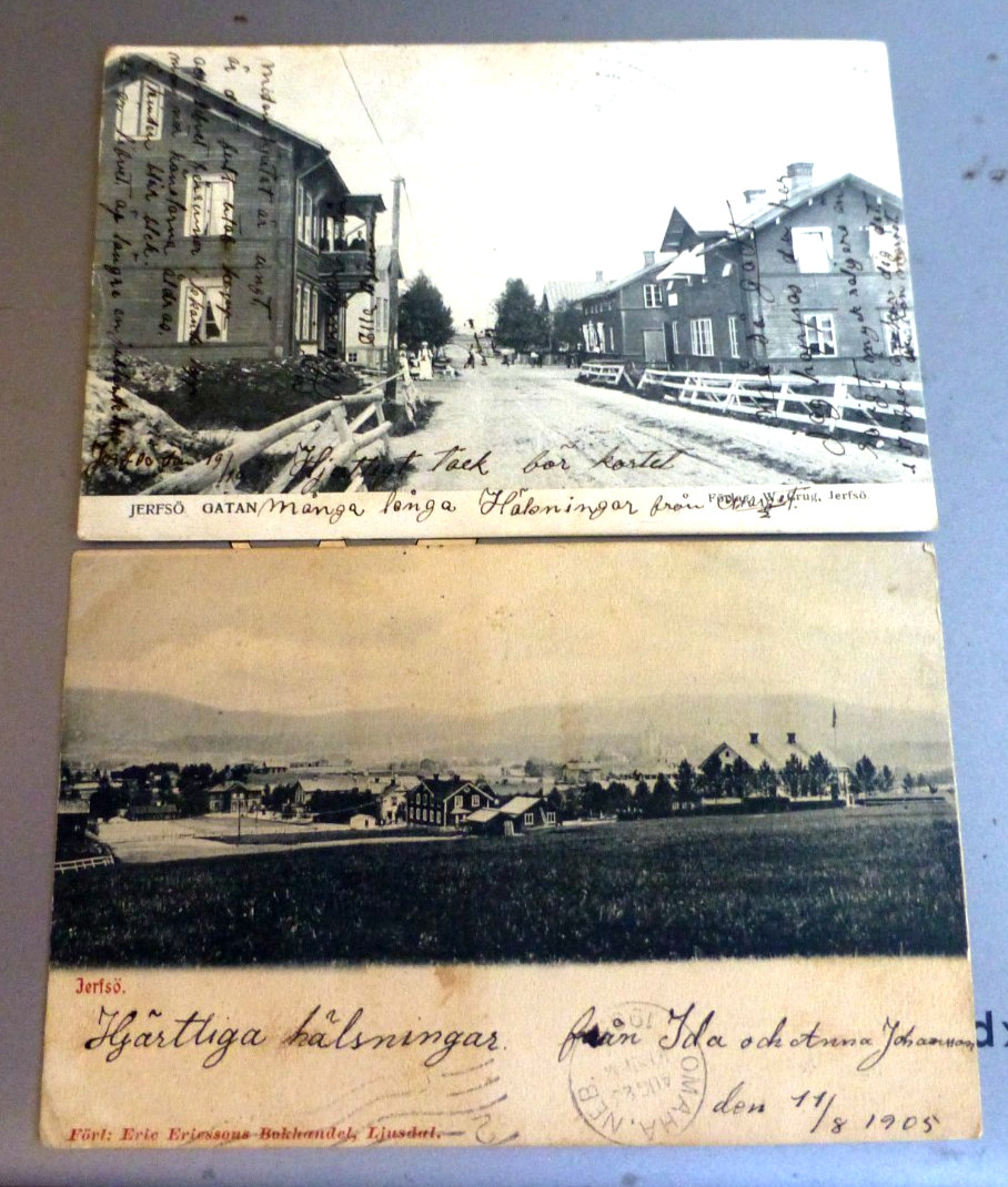 VINTAGE LOT OF 2 POSTCARDS JARVSO JERFSO SWEDEN TO OMAHA NEBRASKA 1905
