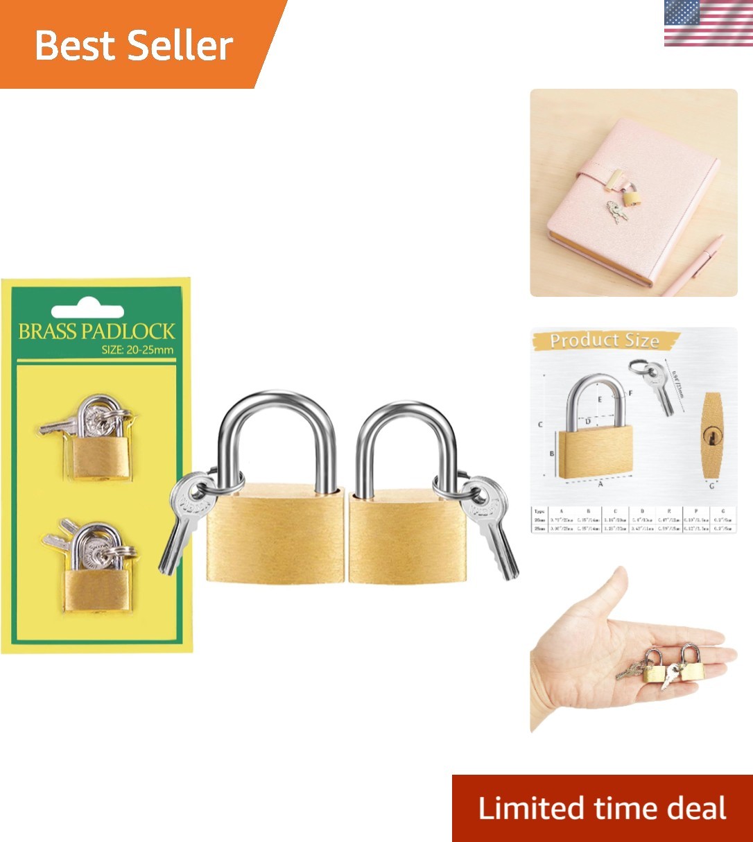 Durable Mini Brass Locks with Keys - Ideal for Jewelry Boxes & Toolboxes