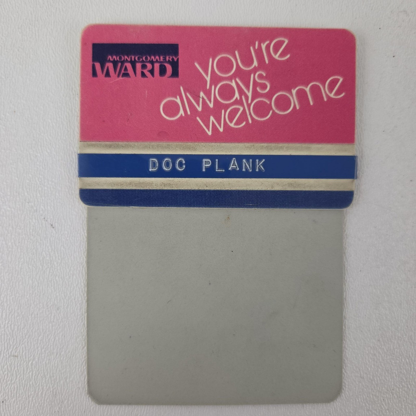 Vintage Montgomery Ward Plastic Store Plate Name Tag Doc Plank Uniform