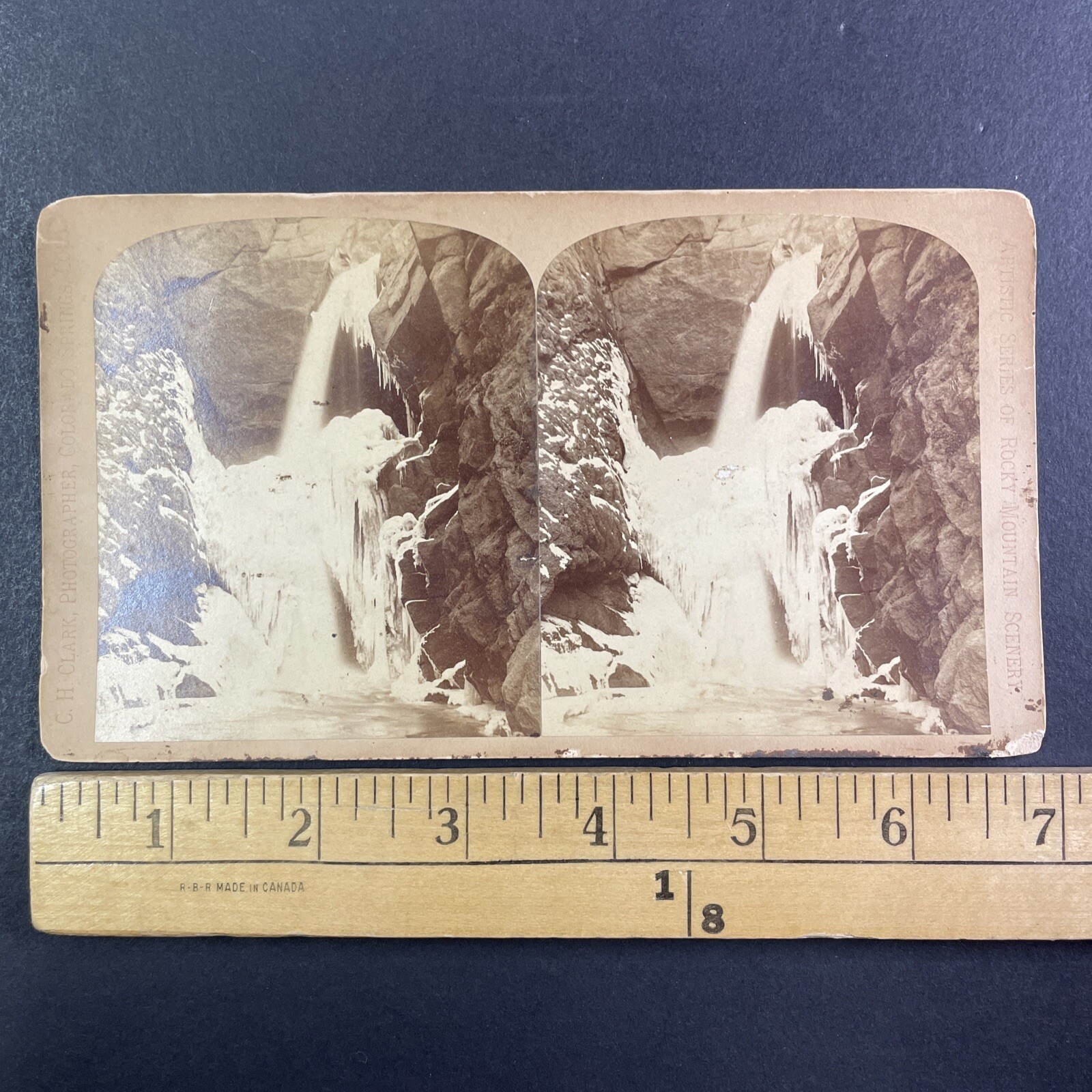 Rainbow Falls Ute Pass Stereoview F.A. Nims C.H. Clark Colorado 1870s