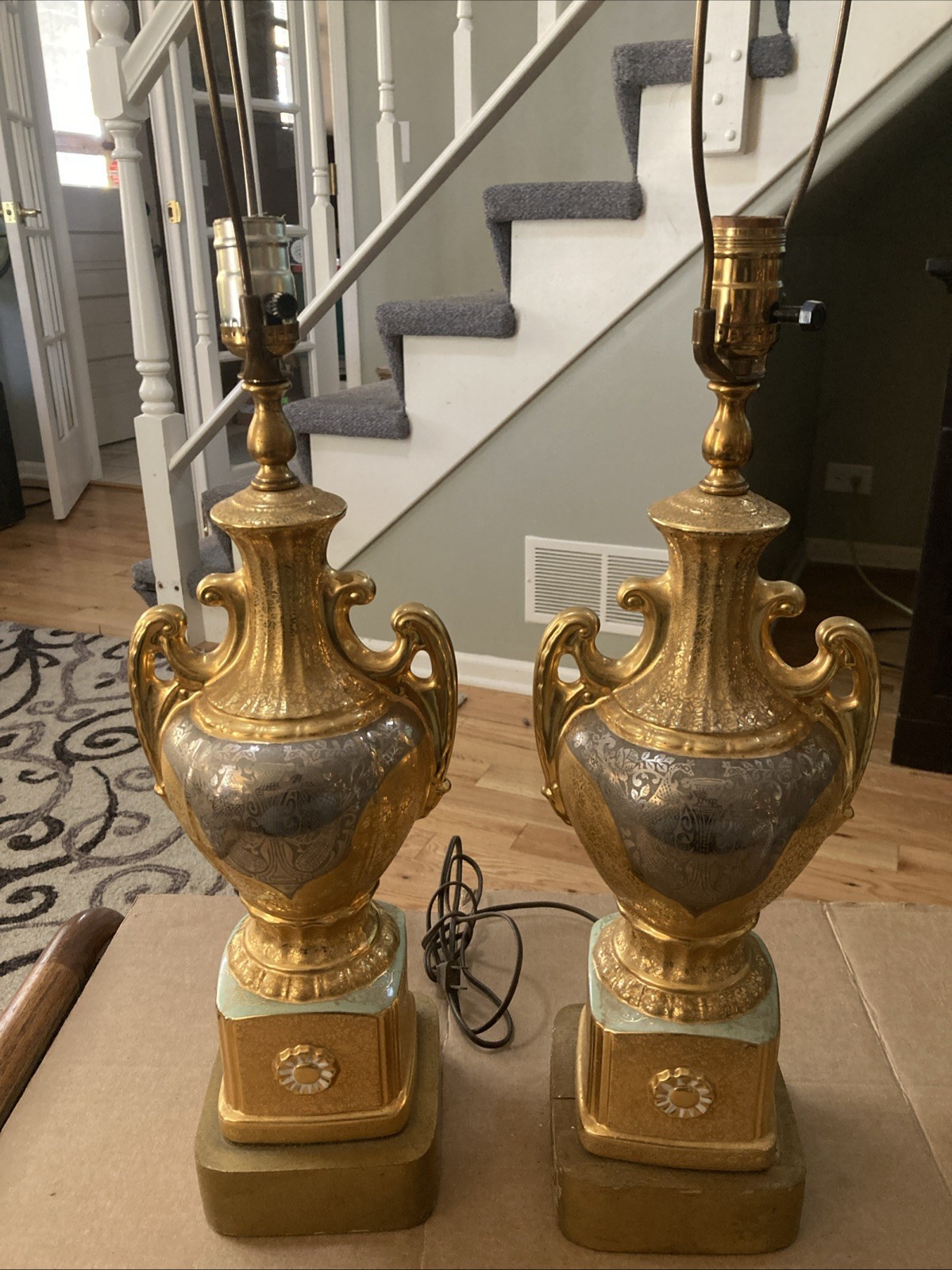 Stunning Vintage Pair LE MIEUX Hollywood Regency/Mid Century Lamps 24K Gold Gilt