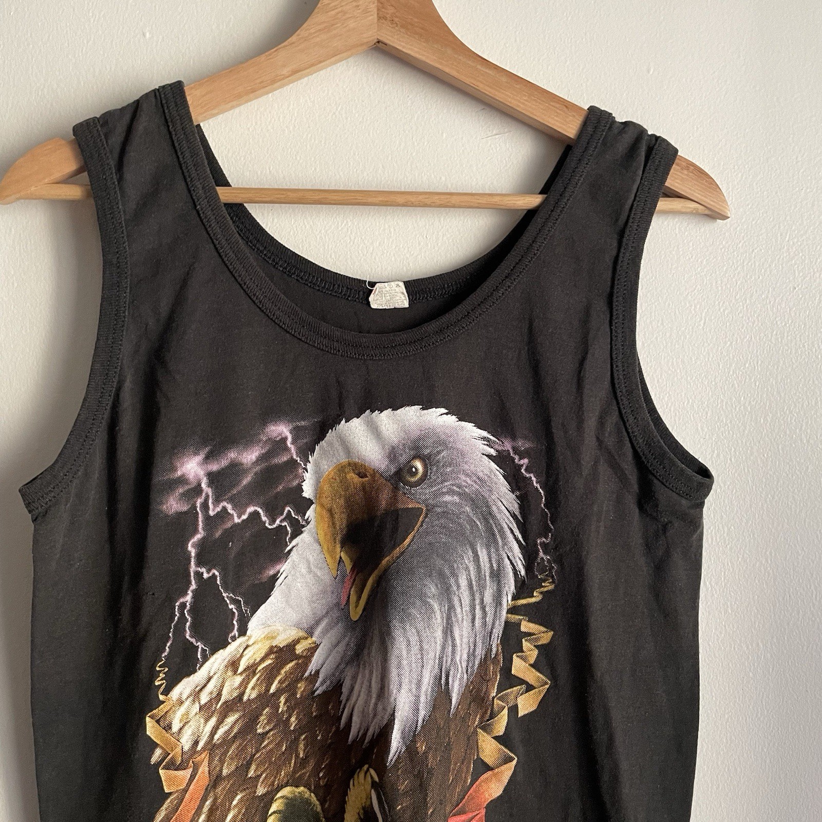 Vtg 80s 3d emblem Harley-Davidson Eagle Graphic Black Tank Top T-Shirt Size S