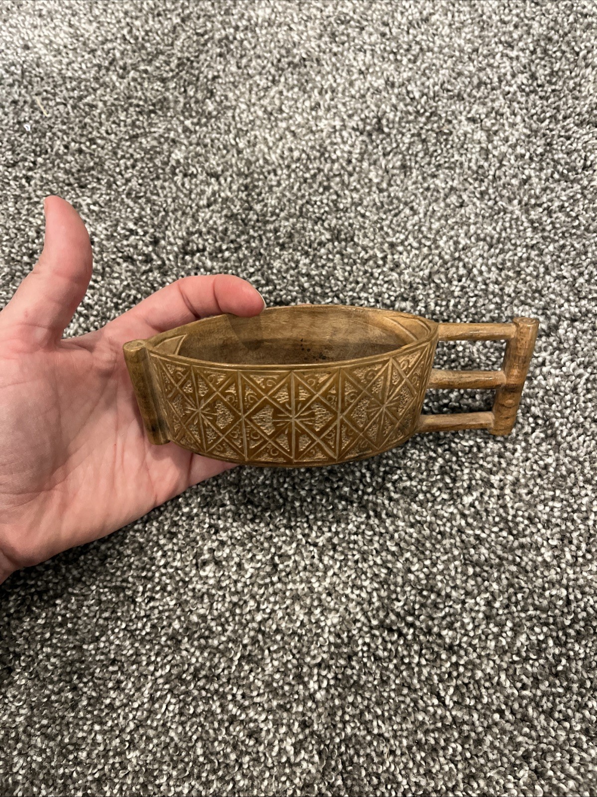 Vintage Wooden Carved Cup Yugoslavian? Wedding Cup Folk Art Kuksa Treen
