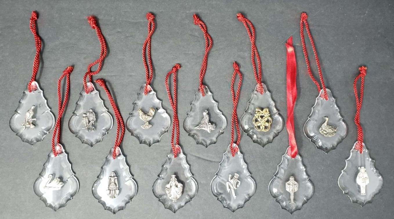 Reed & Barton Sterling and Crystal Twelve 12 Days of Christmas Ornament Set RARE