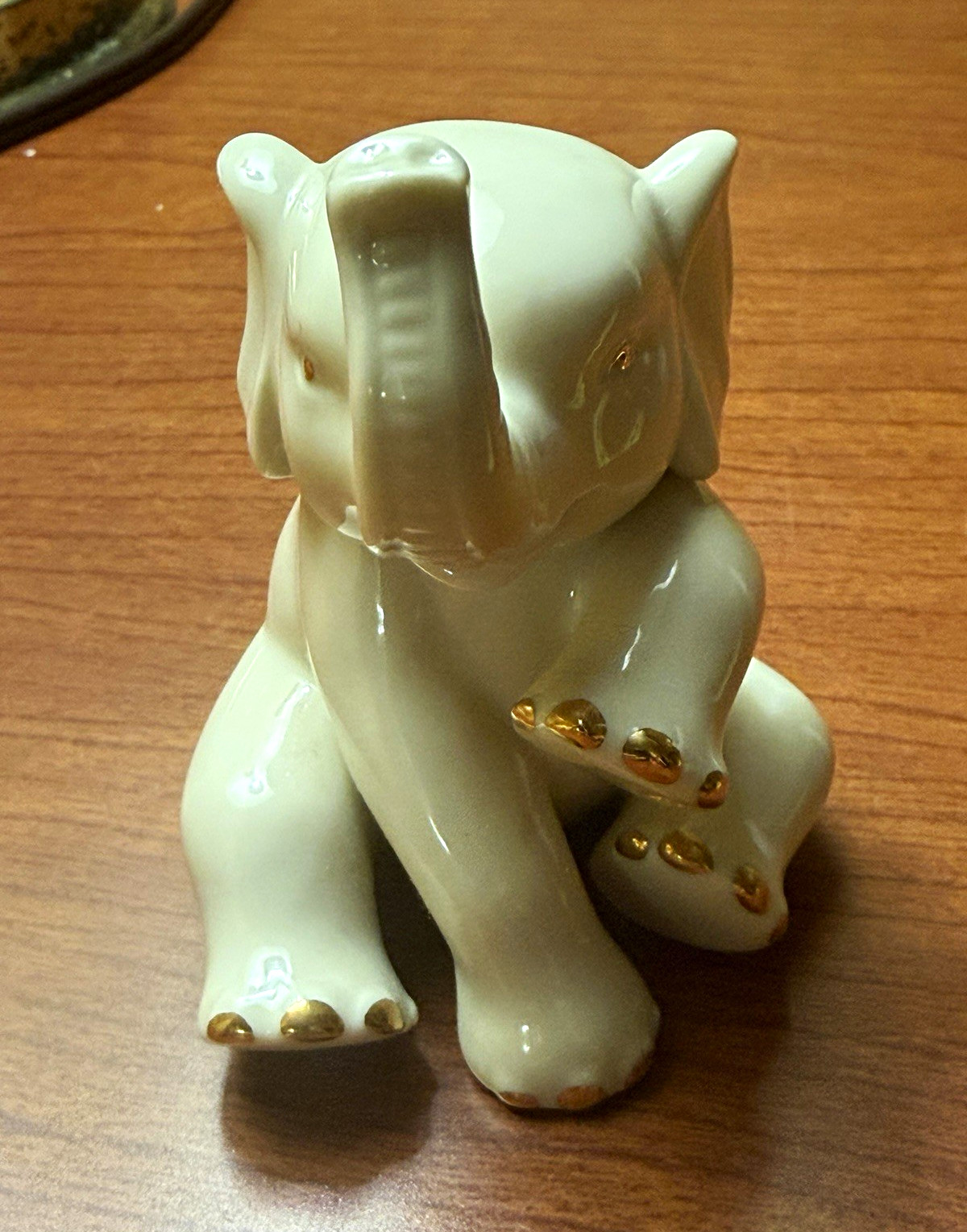 Vintage Lenox Ivory Porcelain Elephant Figurine Gold Trim Trunk Up 2.5\