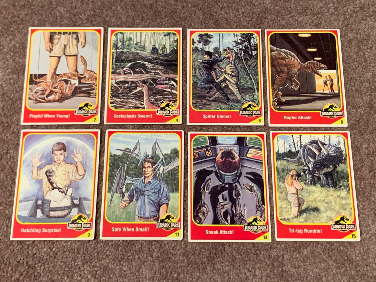 Vintage 1990s Jurassic Park 8 Card Lot by Kenner