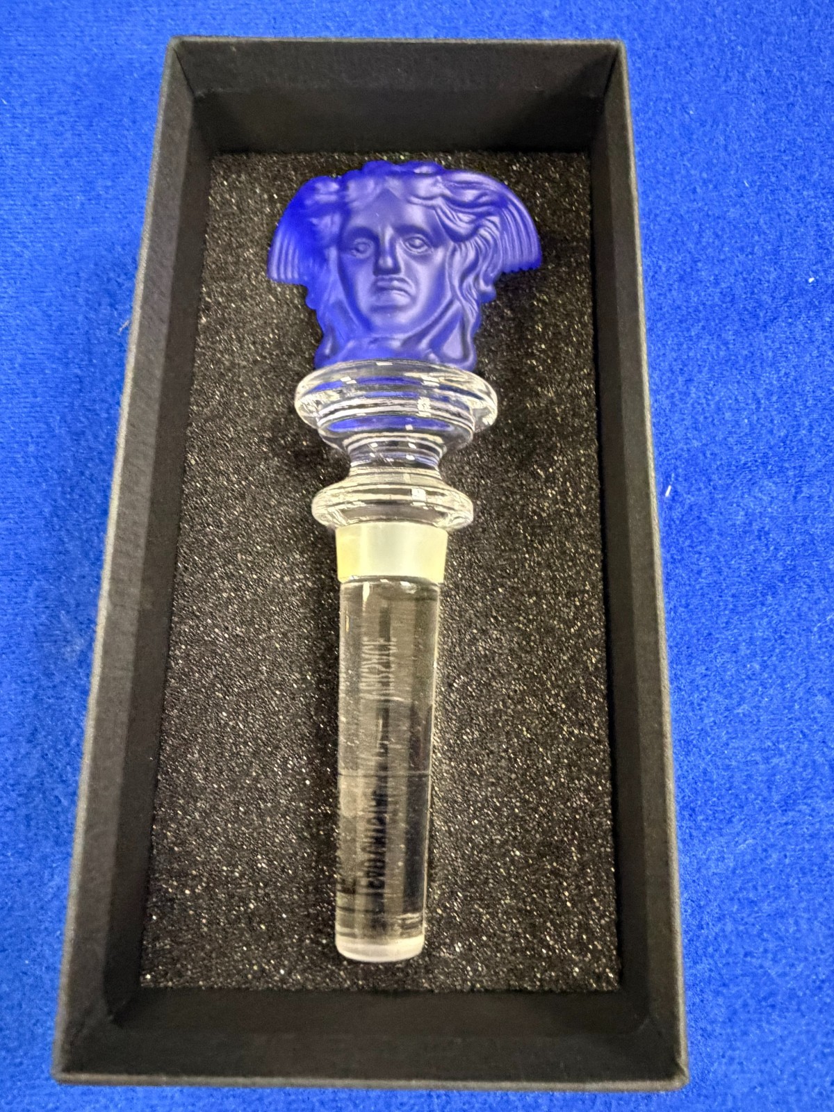 Versace By Rosenthal Frosted Medusa Bottle Stopper- Vintage Cobalt Blue NIB DS43