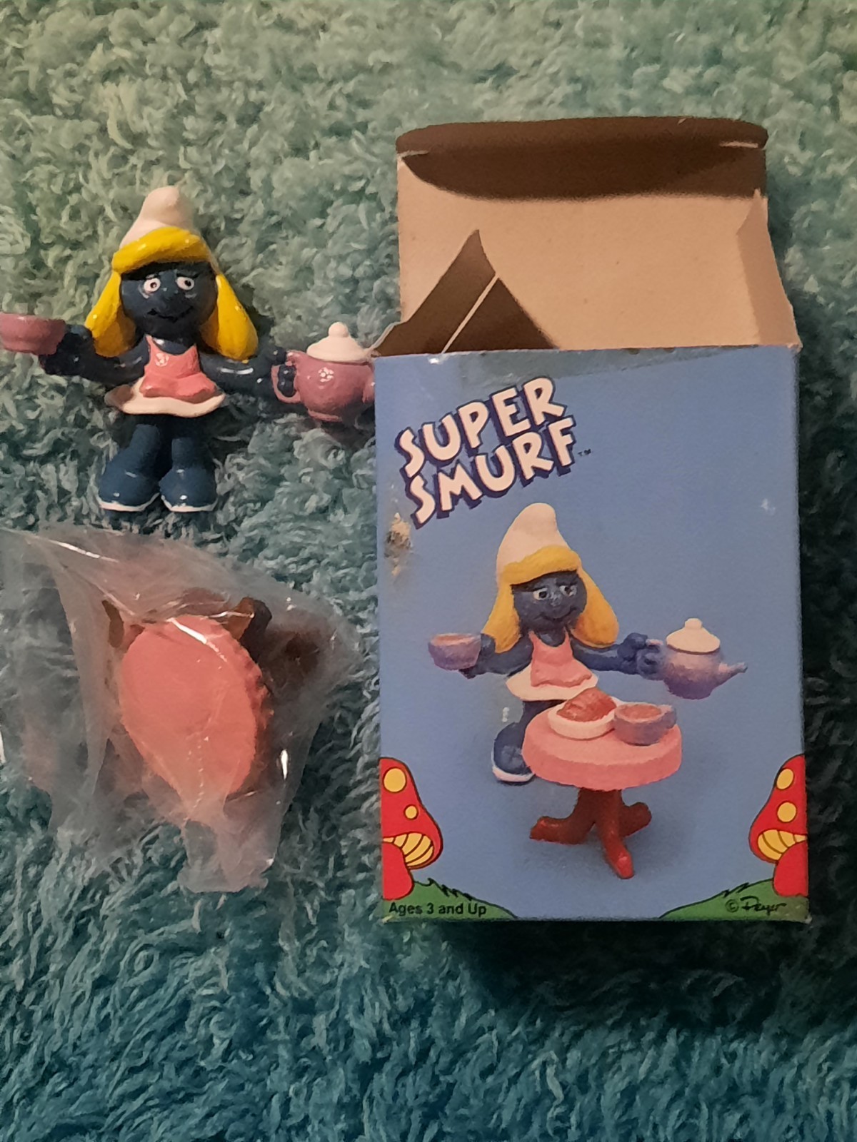 Vintage 1984 Schleich Peyo Super Smurf Smurfette TEA SET #6752 Complete in Box