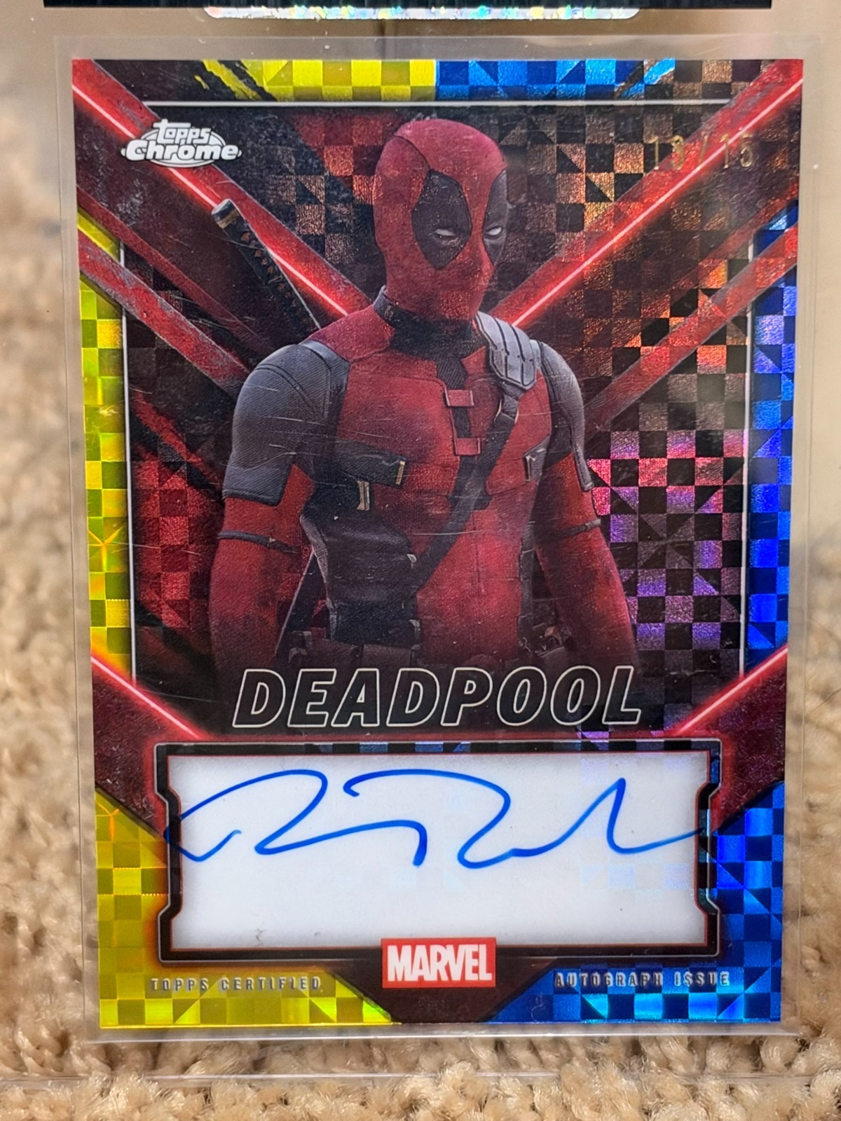 2025 Topps Deadpool Chrome Ryan Reynolds Auto 13/15 TC-RR Yellow Blue X-Fractor