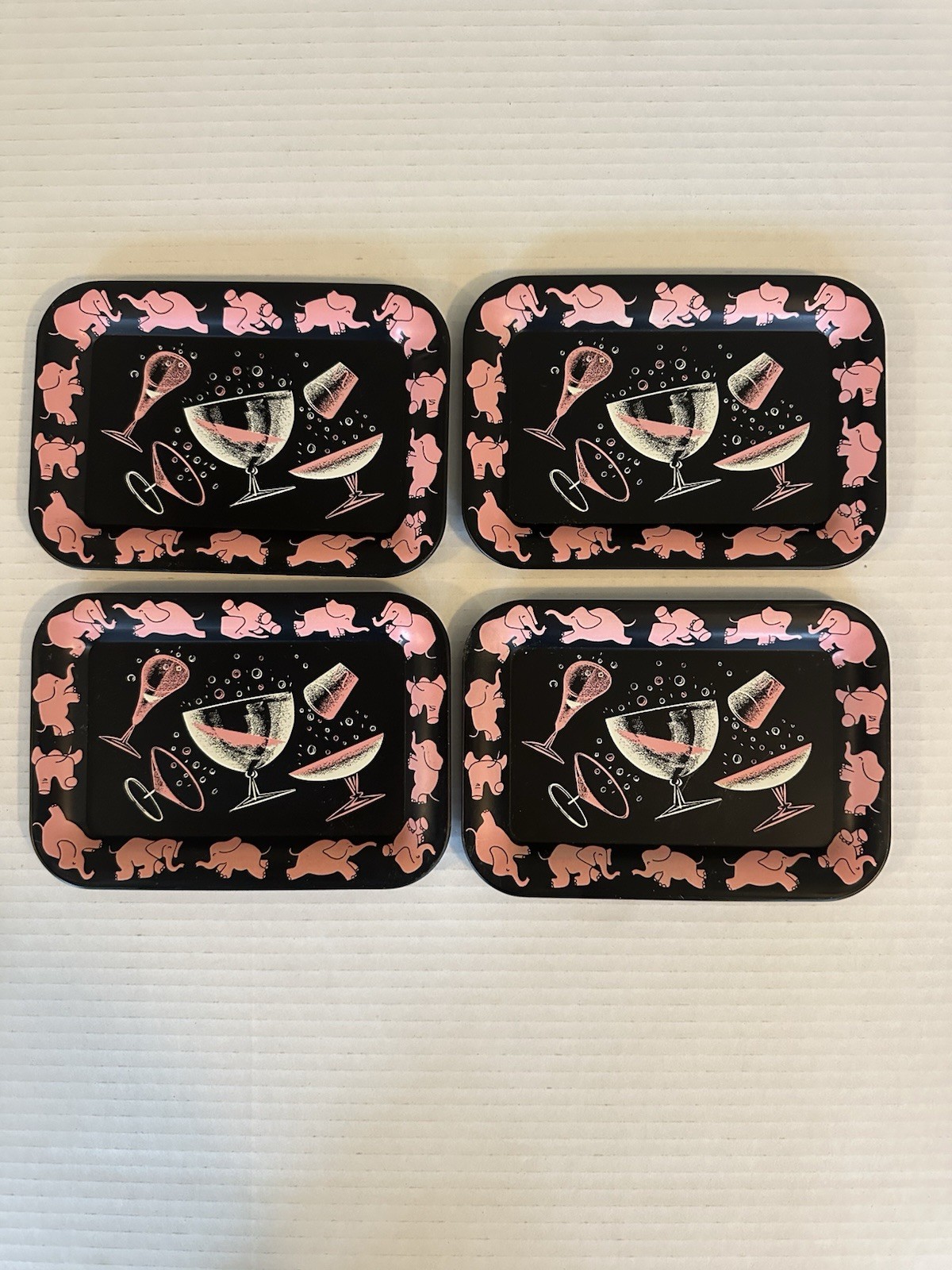 Vintage Hazel Atlas 40’s 50’s Mini RETRO PINK ELEPHANT BAR TRAYS