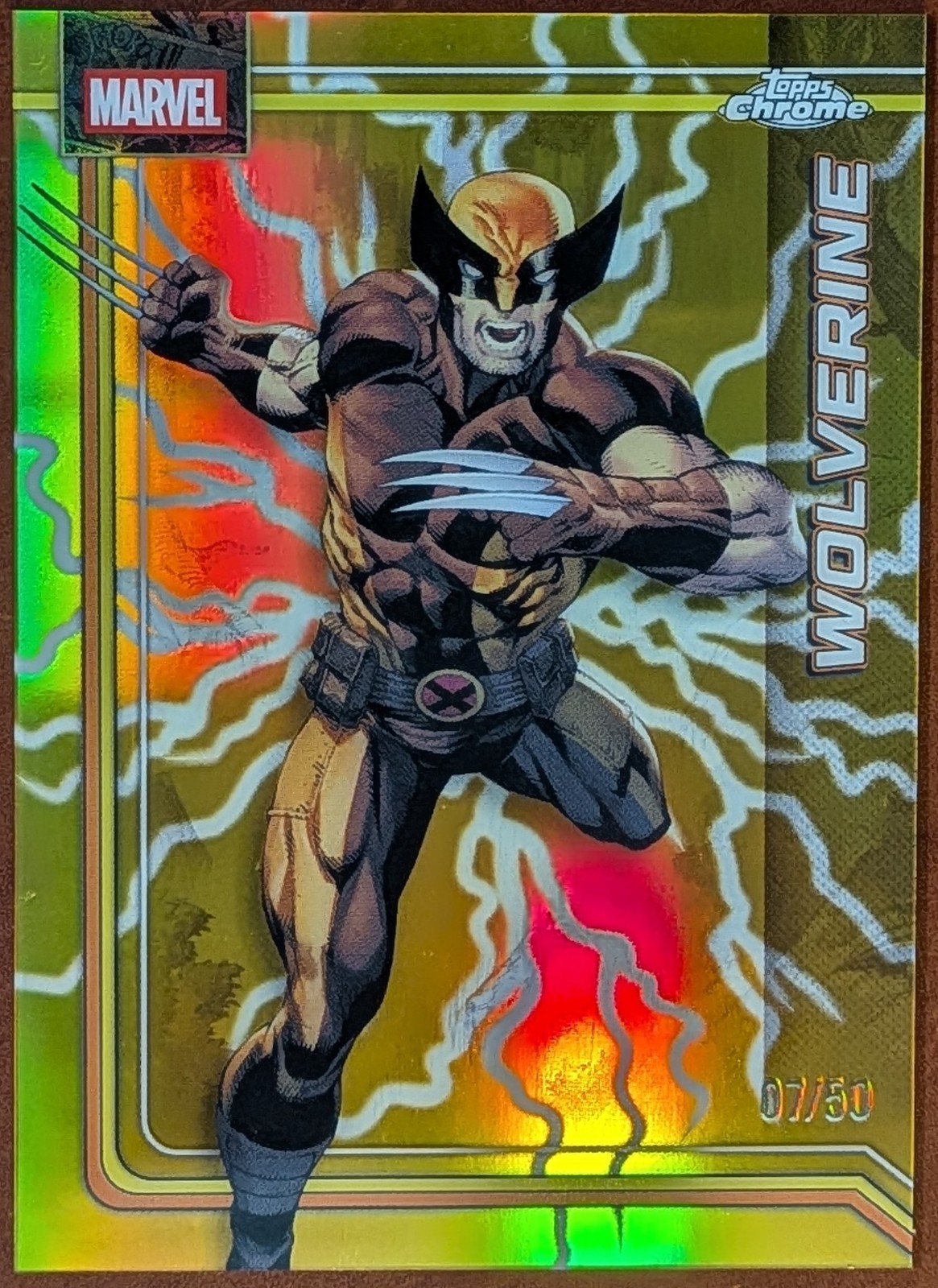 2026 Topps Chrome Marvel - Storm\'s Gold Lightning Refractor /50 - Wolverine #199