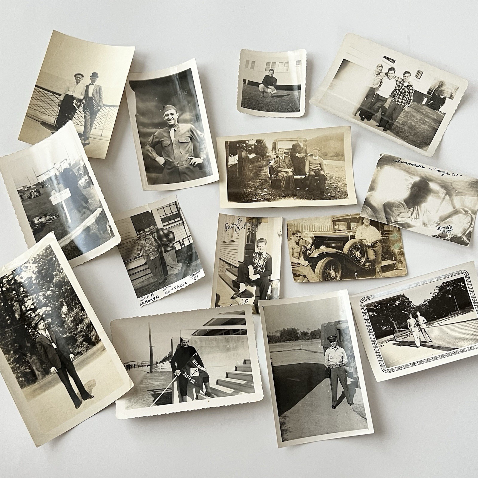 Vintage B&W Snapshot Photograph Handsome Young Man Lot Of 14 Men Military