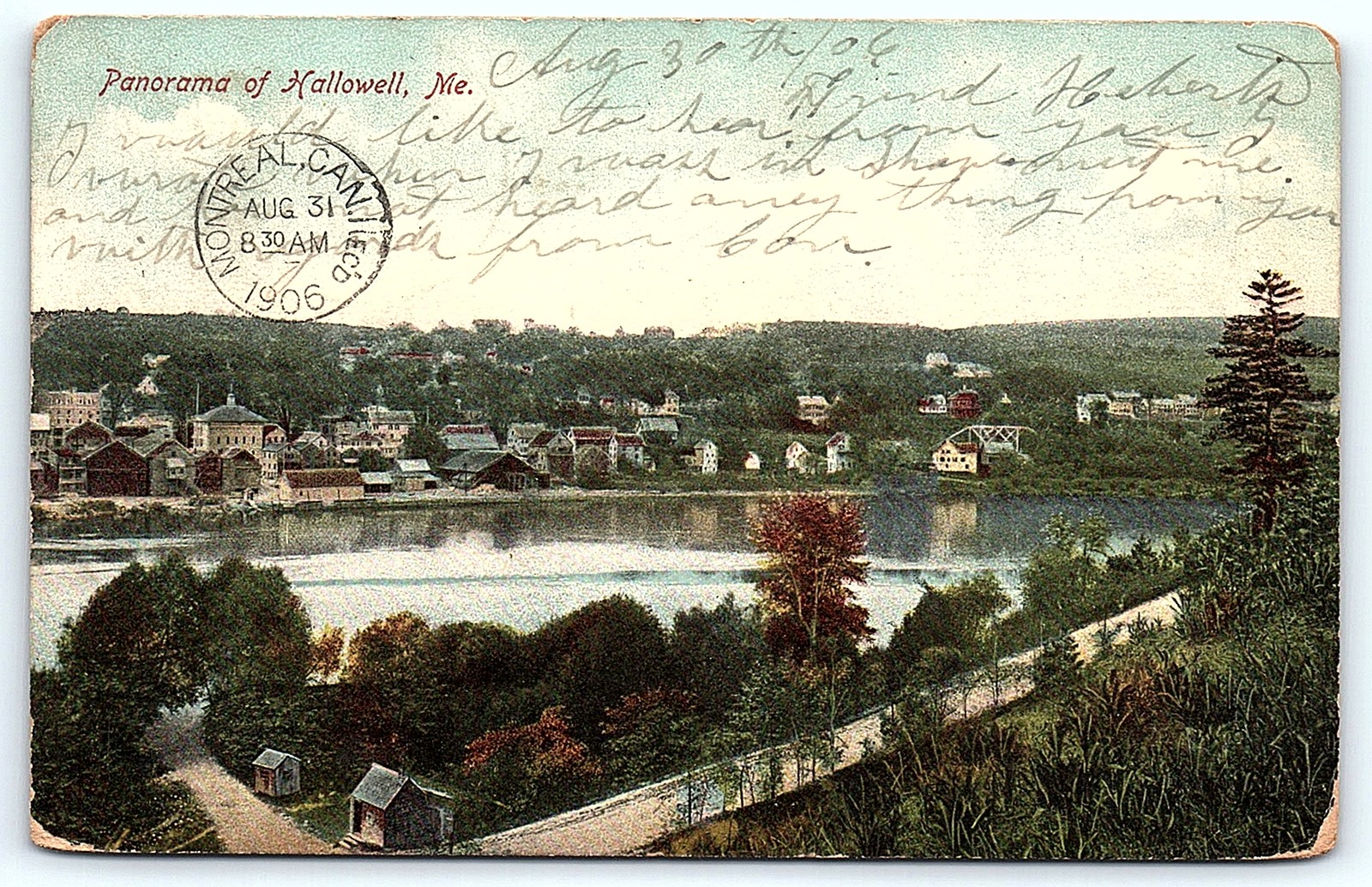 Postcard: Panorama of Hallowell, Me. and AUG 31 Aug 30th/04 like. to h