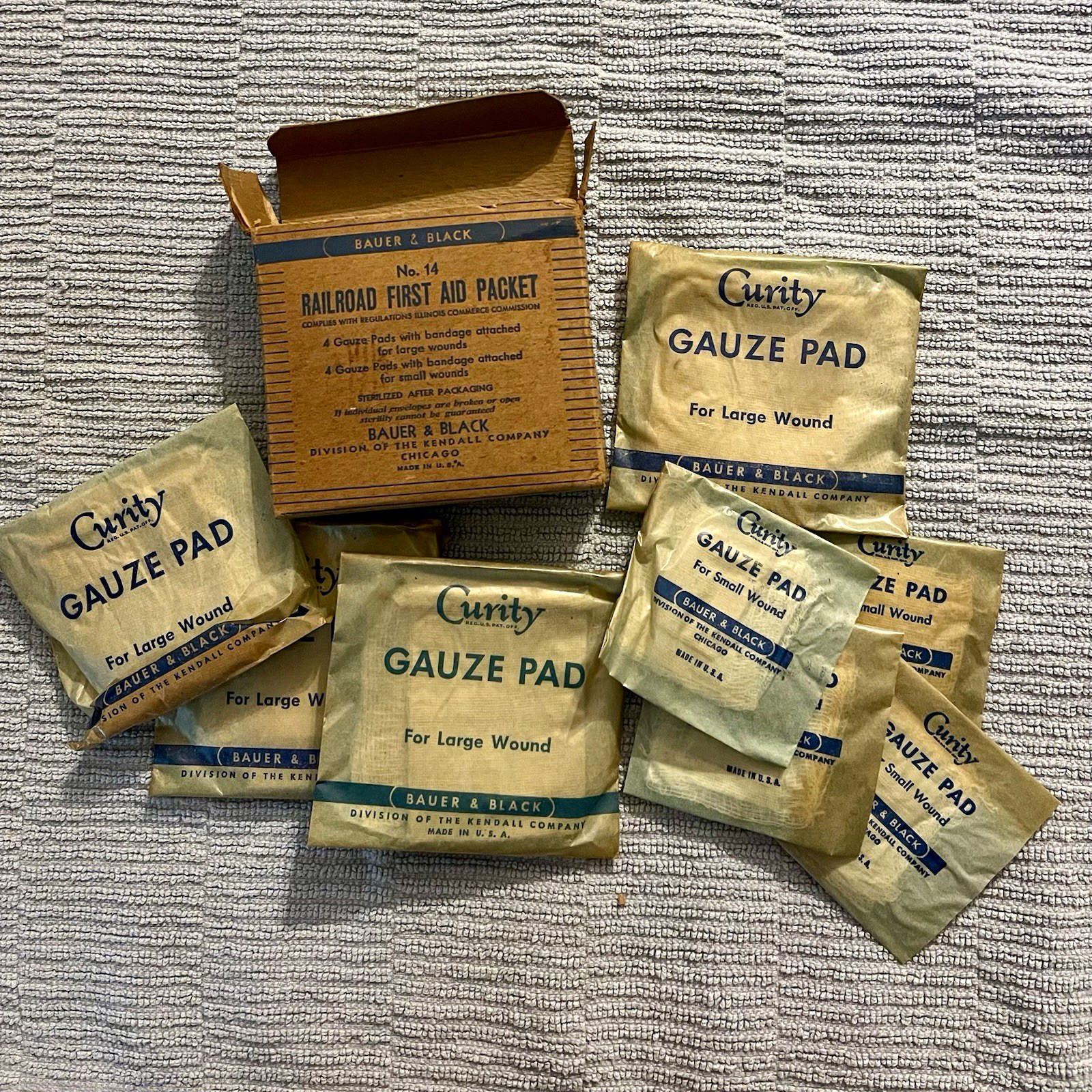 Vintage Bauer & Black No 14 Railroad First Aid Packet COMPLETE Curity Gauze