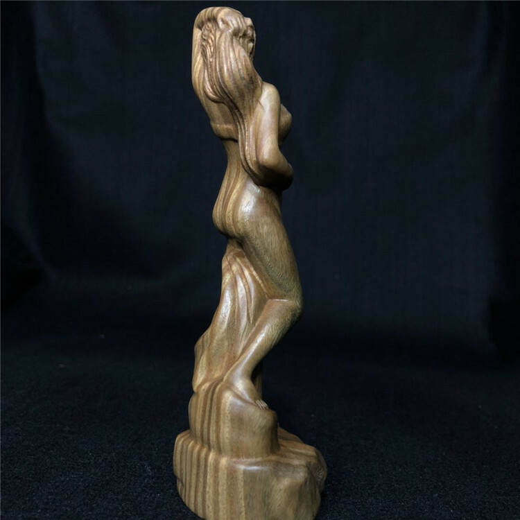 Natural Sandalwood Carved Slim Girl Statue Wood Figure Art Model Sculpture Decor