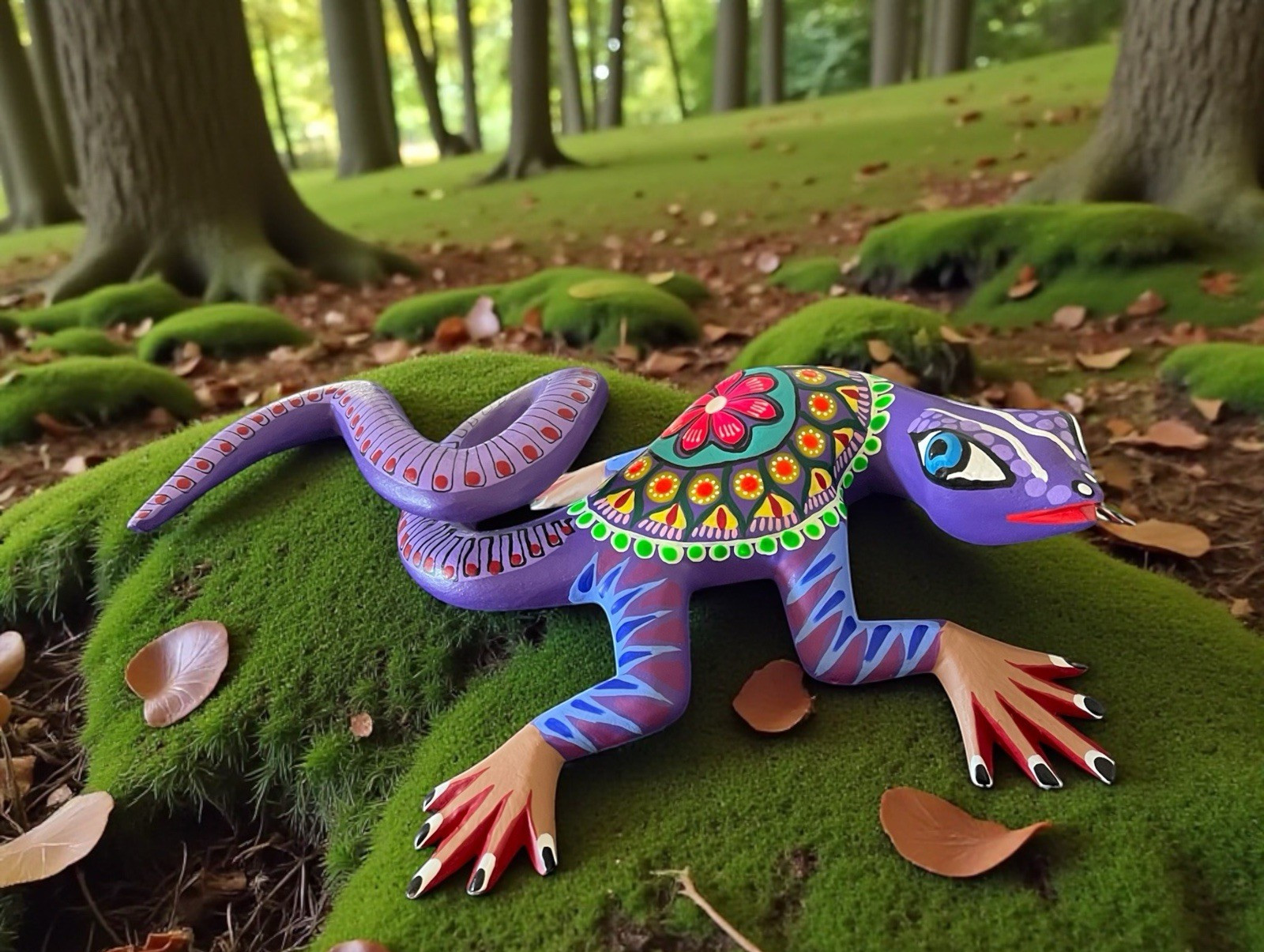 Oaxacan Alebrije Large Lizard Iguana Copal Wood Carving Multicolor Folk Art