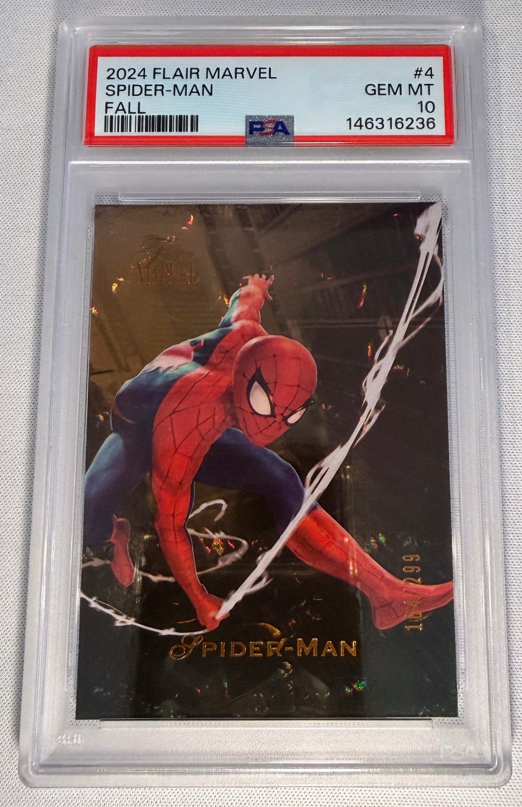 2024 Flair Marvel - Spider-Man #4 - Fall Parallel /299 PSA 10 GEM MT