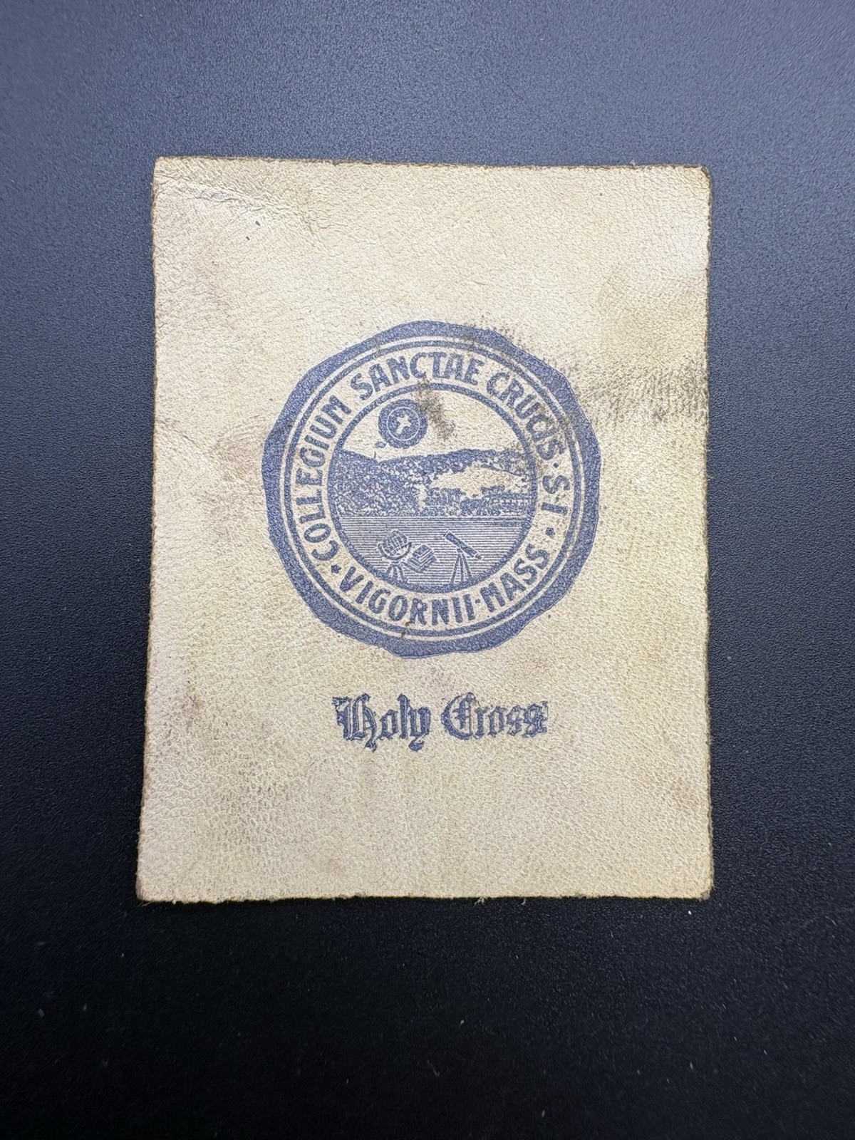 c1910 L20 Holy Cross College Seal Tobacco Leather Worcester Mass Antique