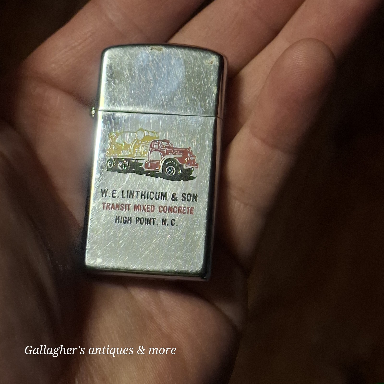 Vintage 1950s Zippo Slim Lighter Transit Mixed Concrete High Point NC 