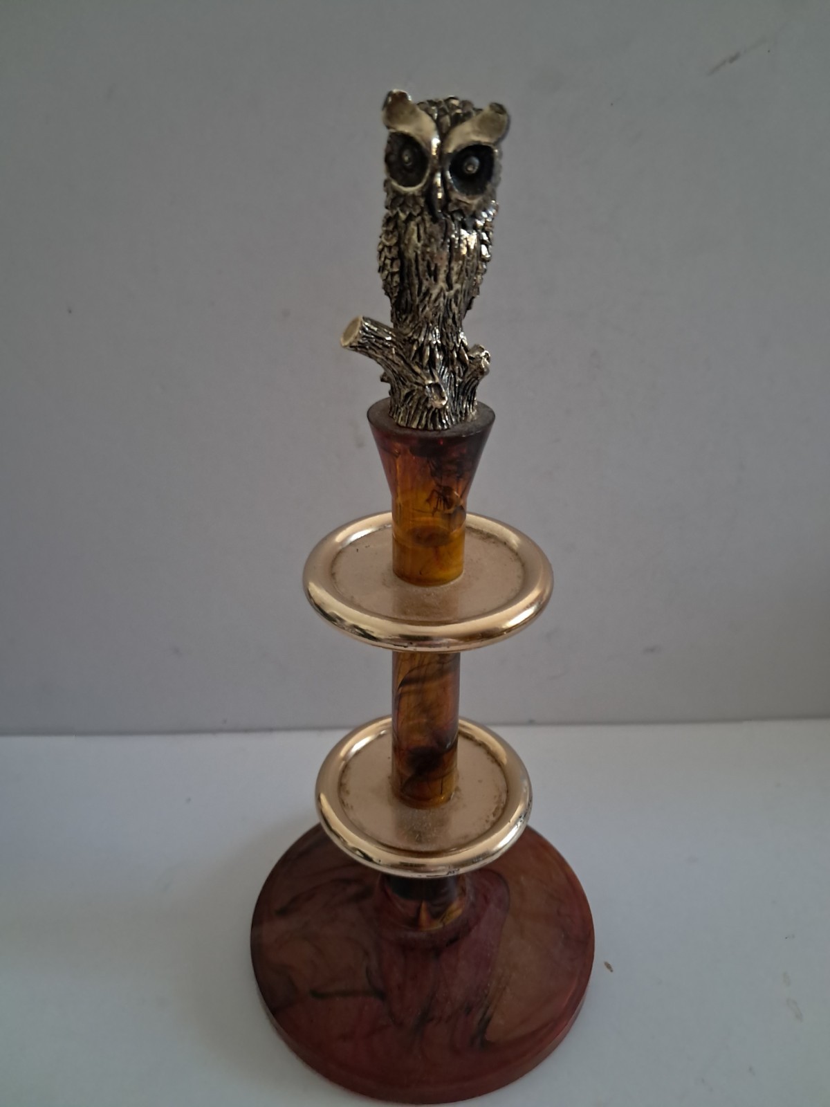 Vintage Eaton\'s Carousel Photo Frame Holder Revolving Gold Tone Owl 8” Tall 