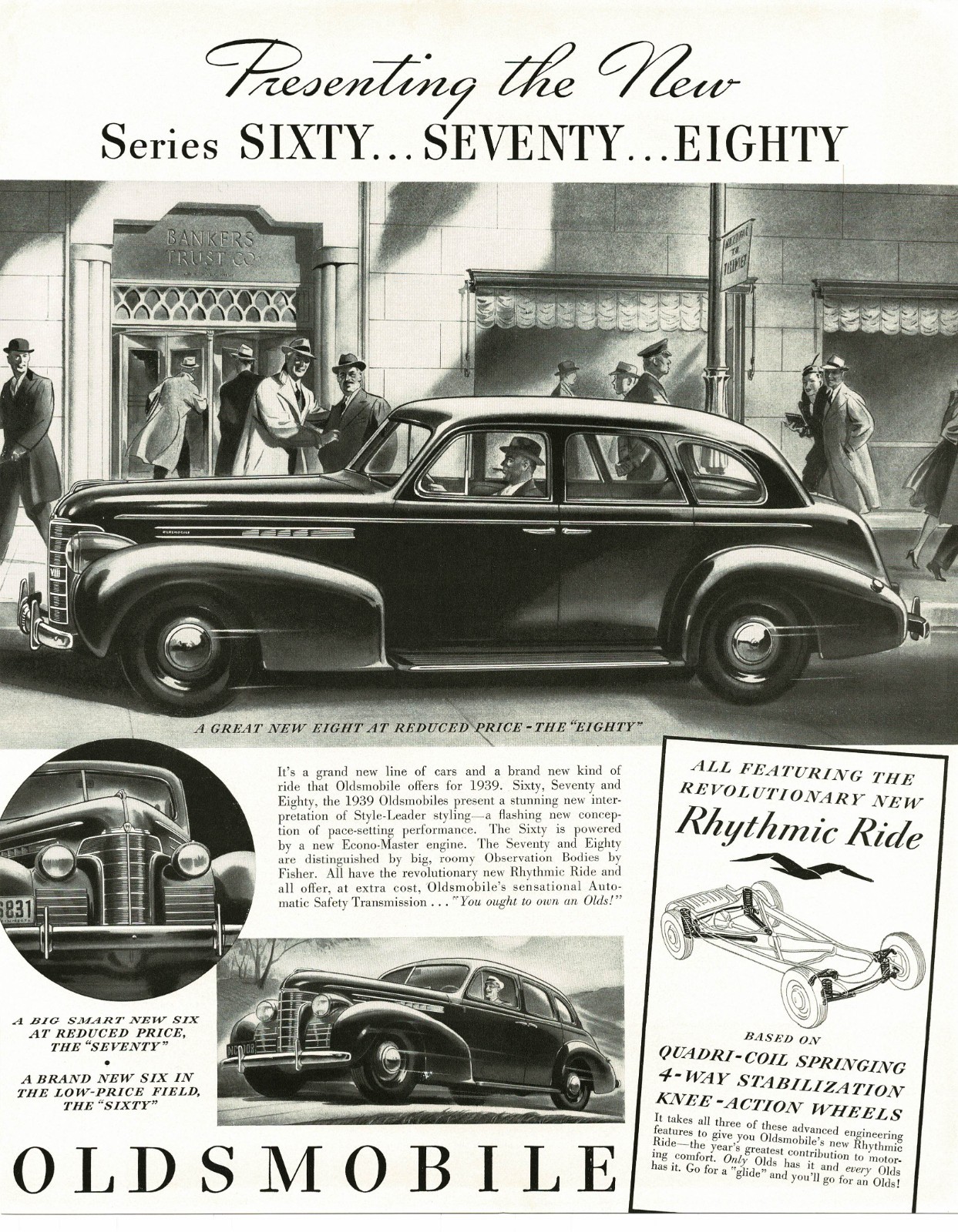 1938 Oldsmobile Eighty 4-door Sedan Suicide Doors art Vintage Print Ad Smoking