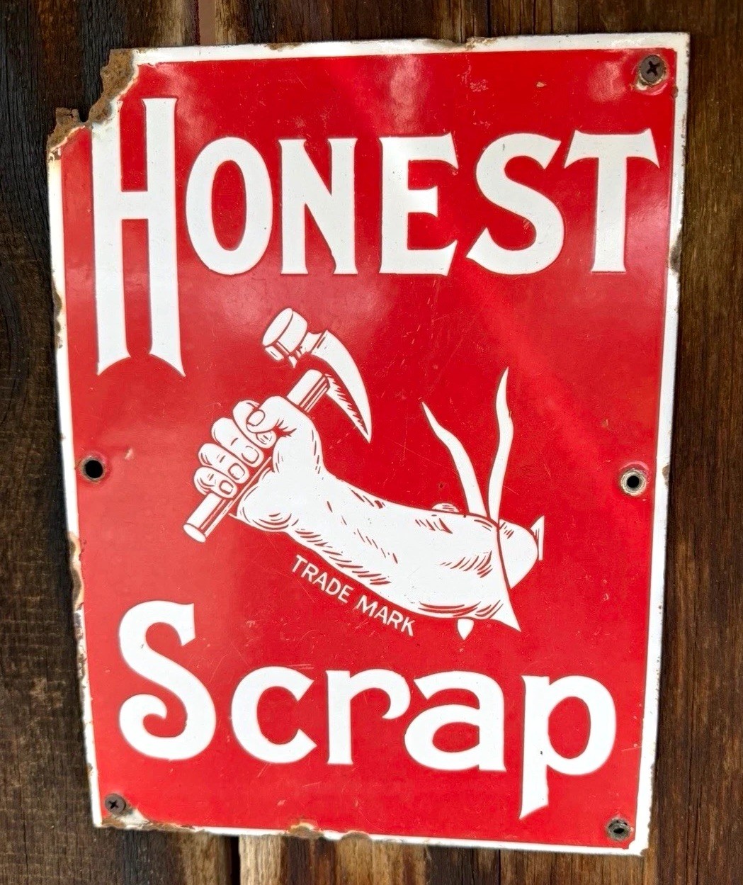 Honest Scrap Vintage original porcelain sign