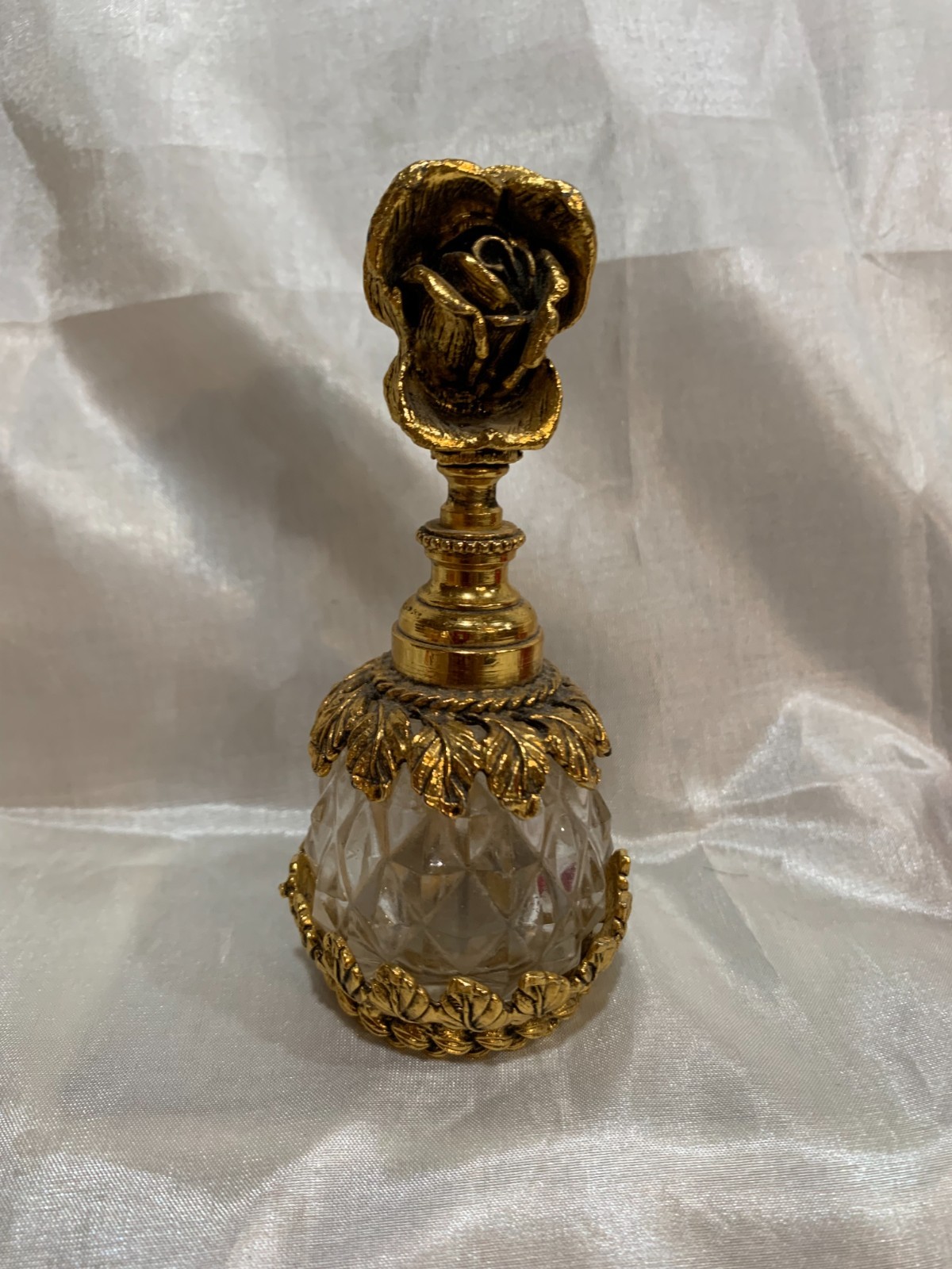 Vtg Matson Stylebuilt Rose Vanity Ornate 24k Gold Ormolu Perfume Bottle + Dauber