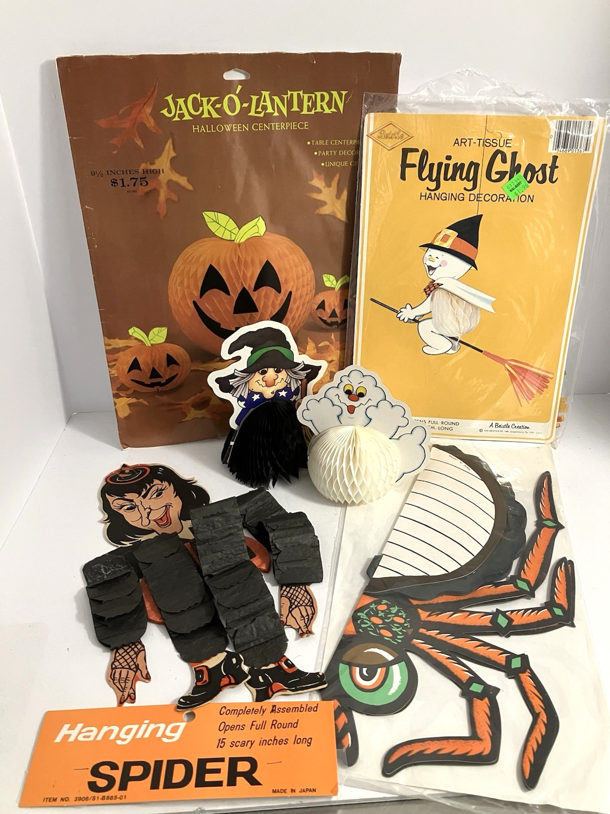 Lot 6 VTG Halloween Accordion Decor Dancing Witch Hanging Spider JOL Ghost READ